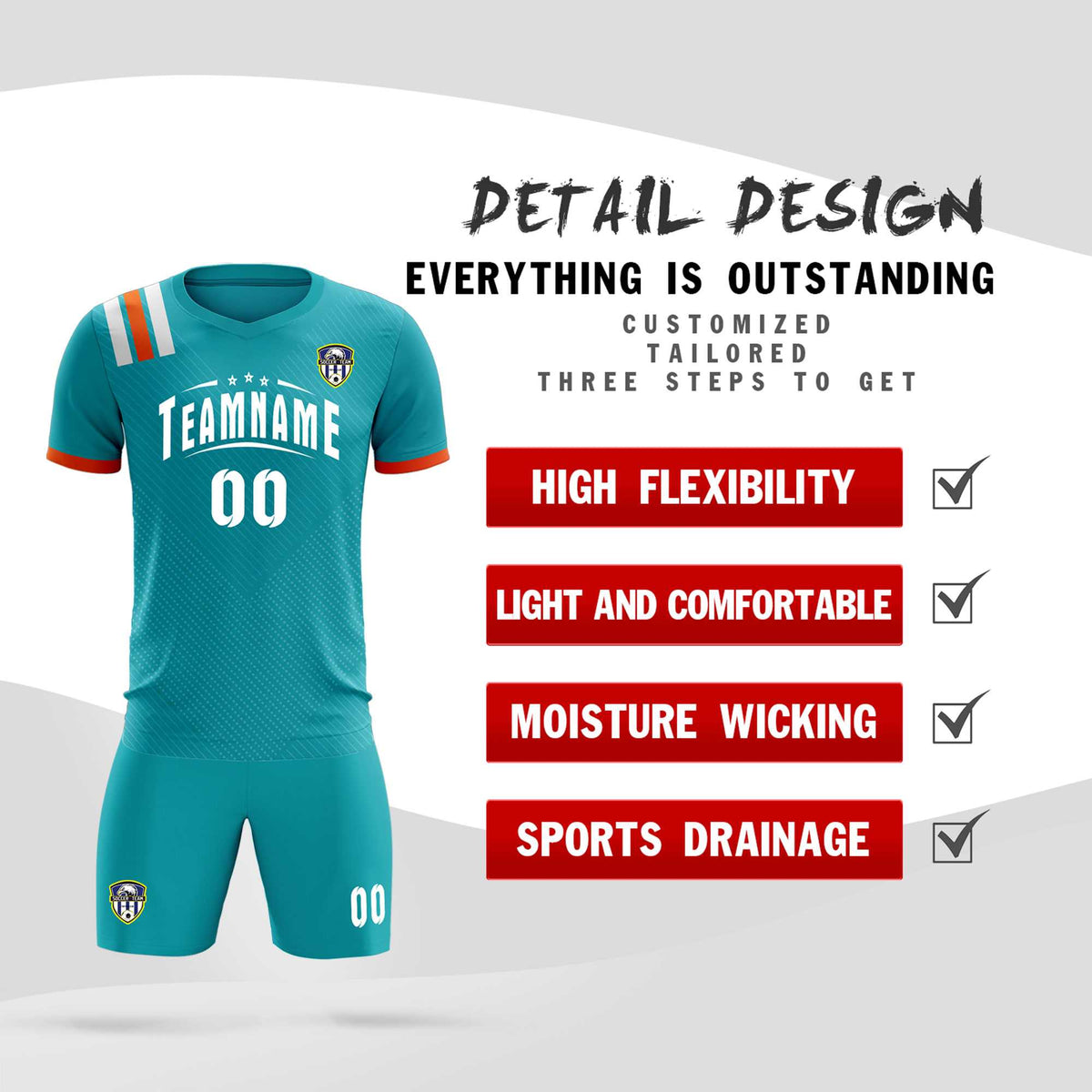 Custom Aqua Striped Sportswear Soccer Tops/Sets Jersey For Adults