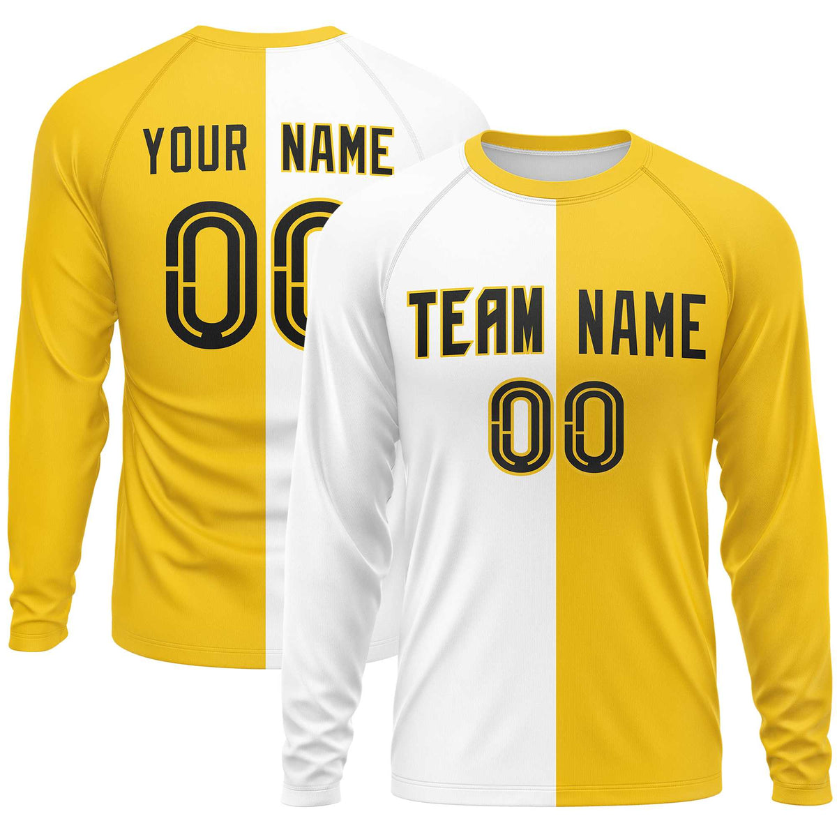 Custom White Gold Neck Split Design Long Sleeve Performance T-Shirt