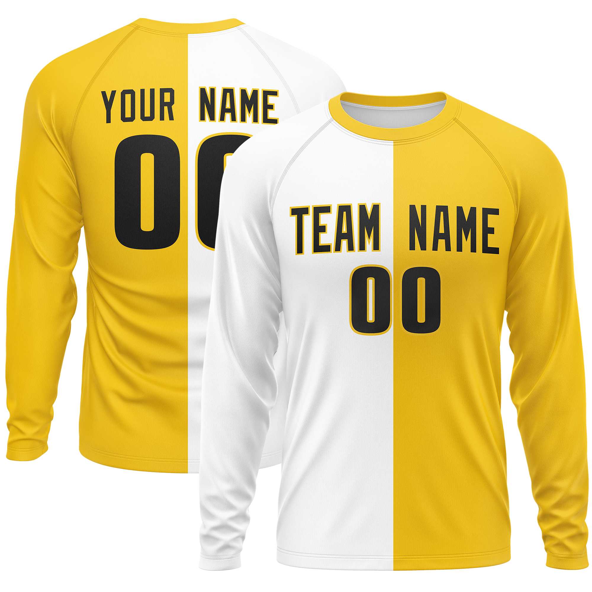 Custom White Gold Neck Split Design Long Sleeve Performance T-Shirt