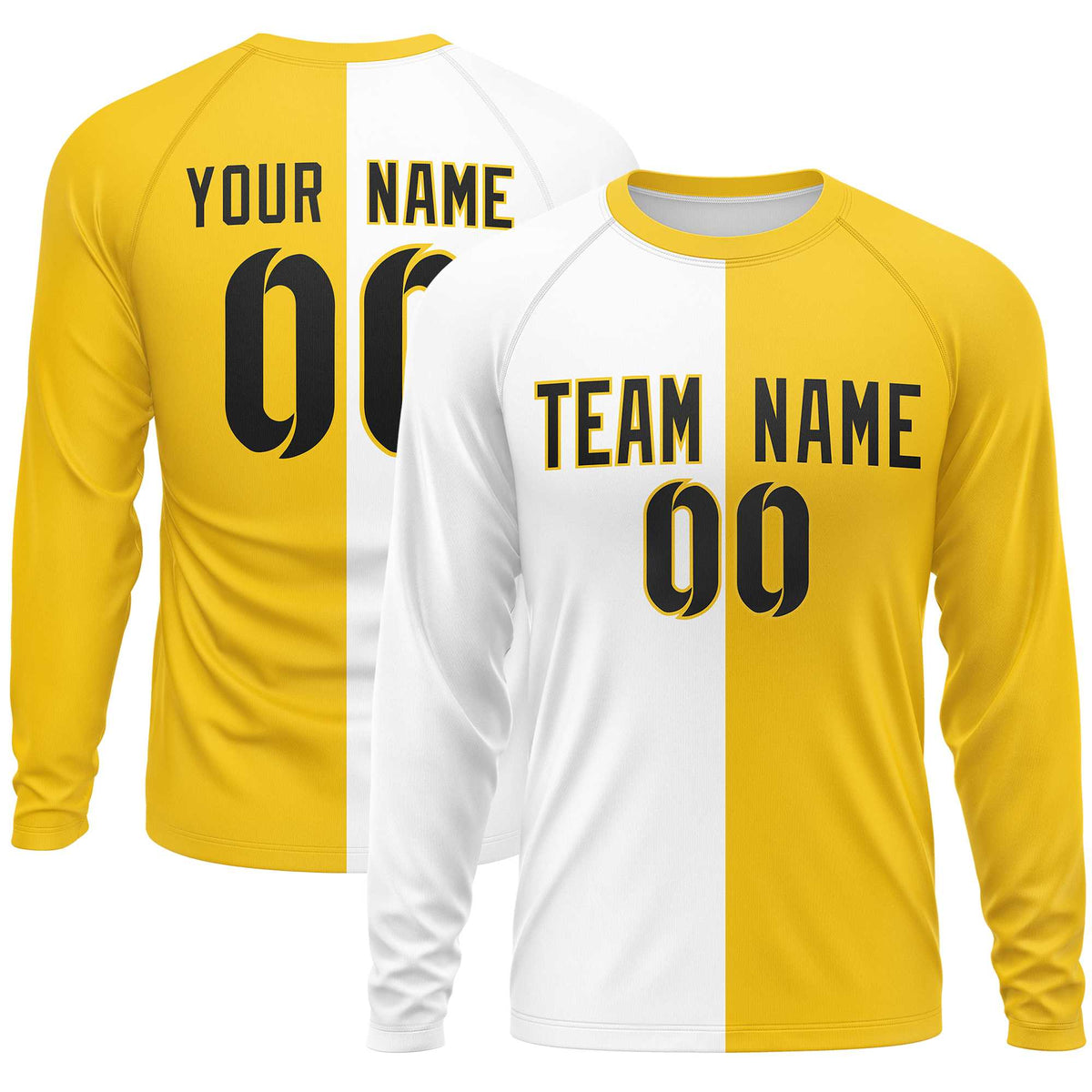 Custom White Gold Neck Split Design Long Sleeve Performance T-Shirt