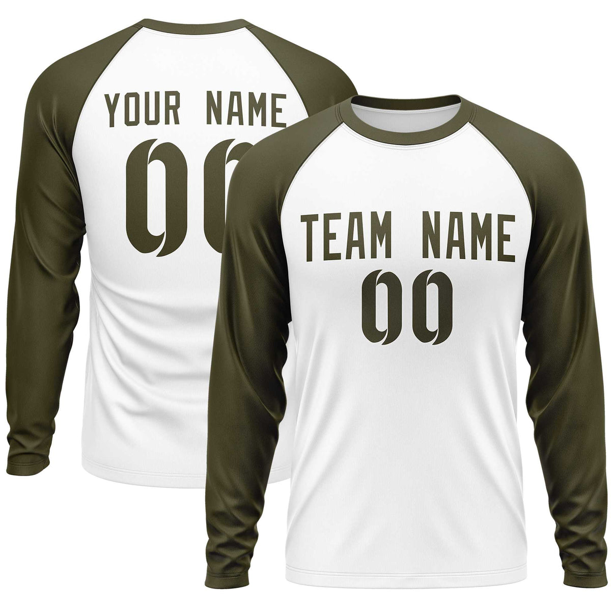 Custom White Olive Crew Neck Split Design Long Sleeve Performance T-Shirt