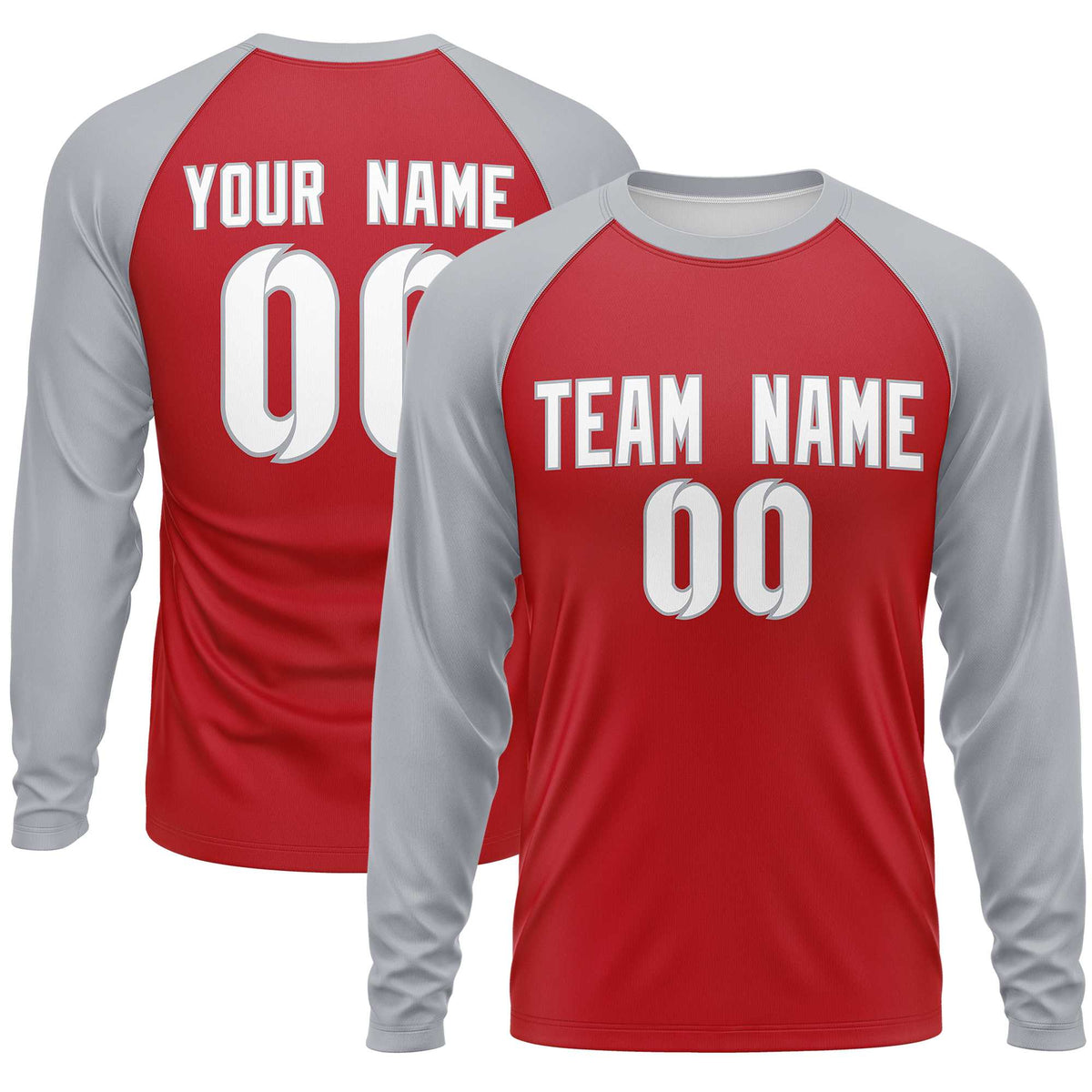 Custom Red Gray Crew Neck Split Design Long Sleeve Performance T-Shirt