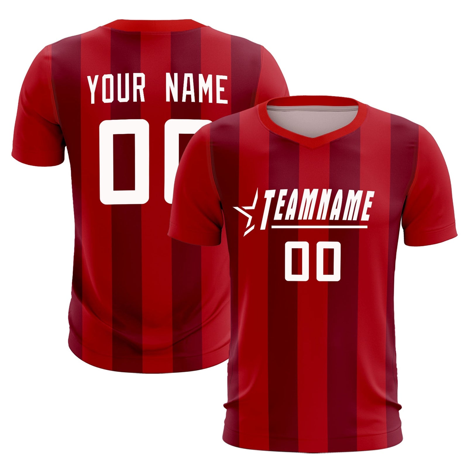Custom Red Crimson Vertical Stripes Casual Outdoor Soccer Sets Jersey