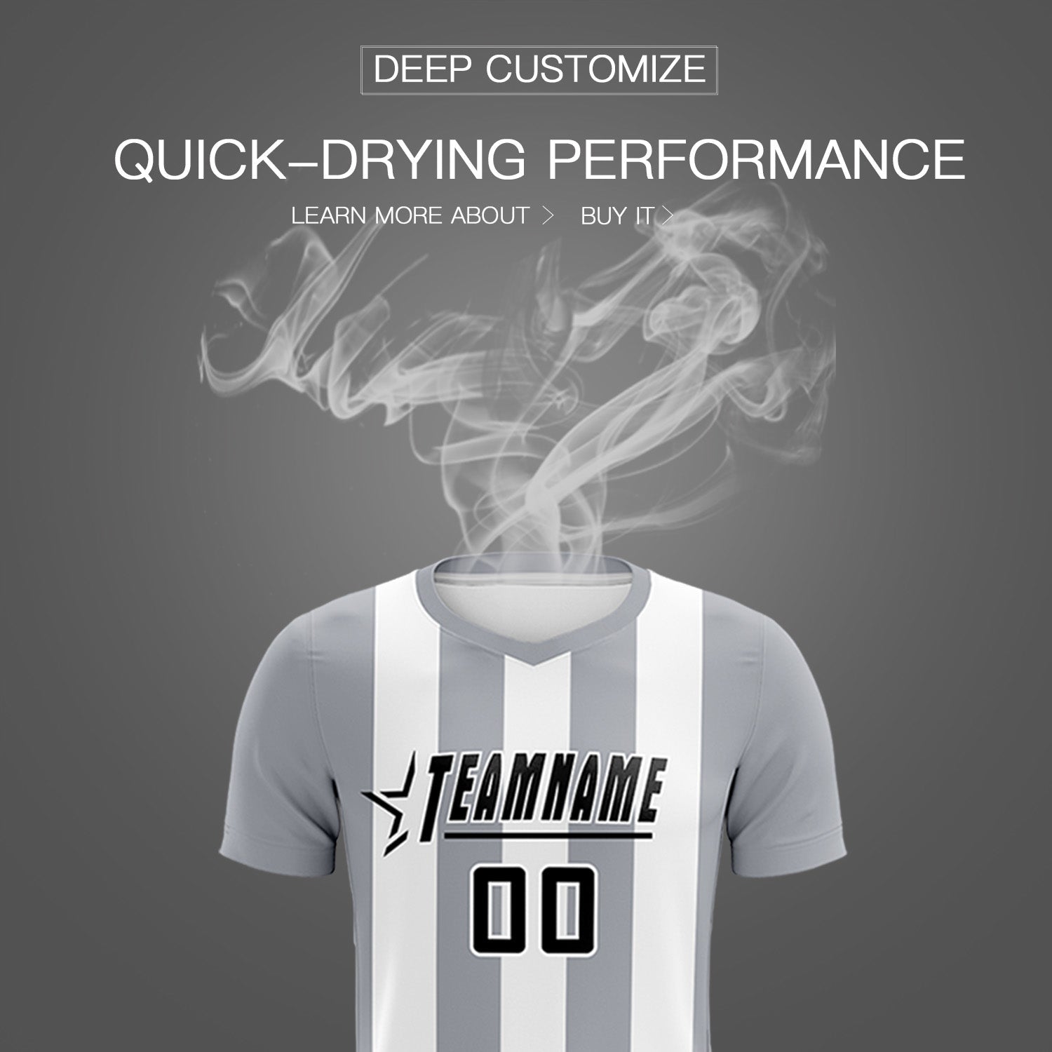Custom White Gray Vertical Stripes Casual Outdoor Soccer Sets Jersey
