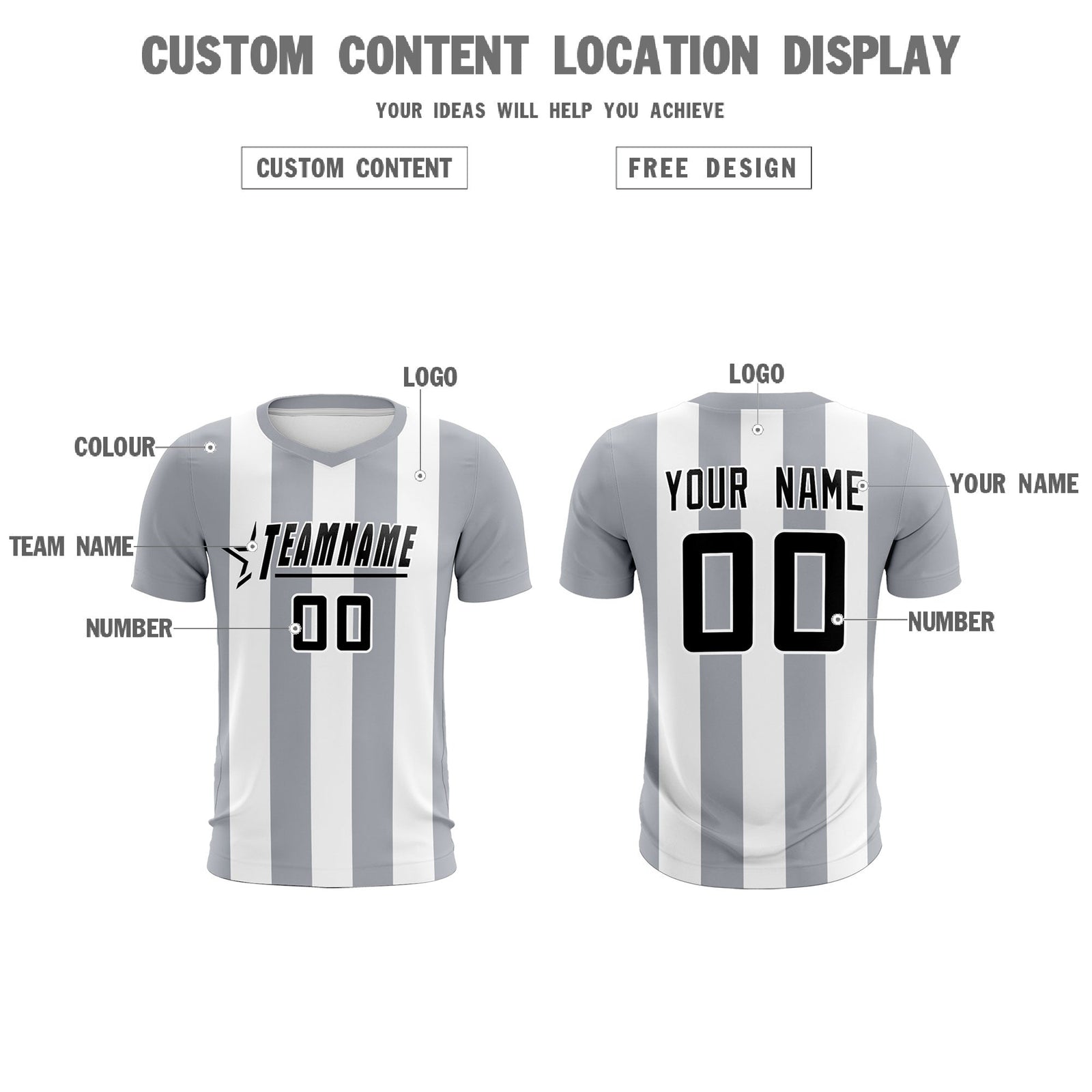 Custom White Gray Vertical Stripes Casual Outdoor Soccer Sets Jersey