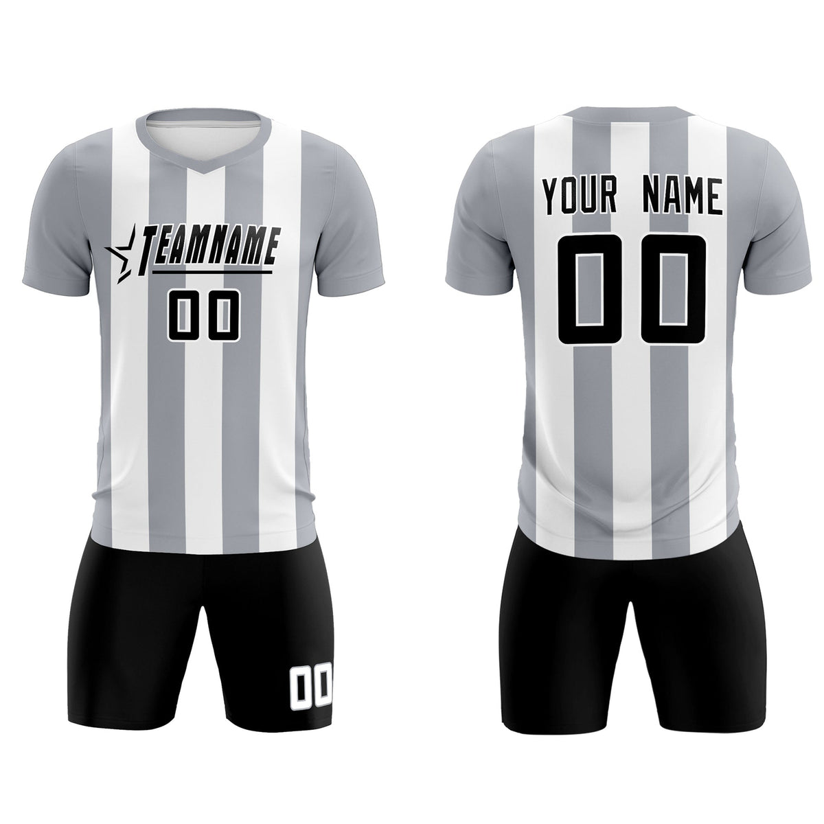 Custom White Gray Vertical Stripes Casual Outdoor Soccer Sets Jersey