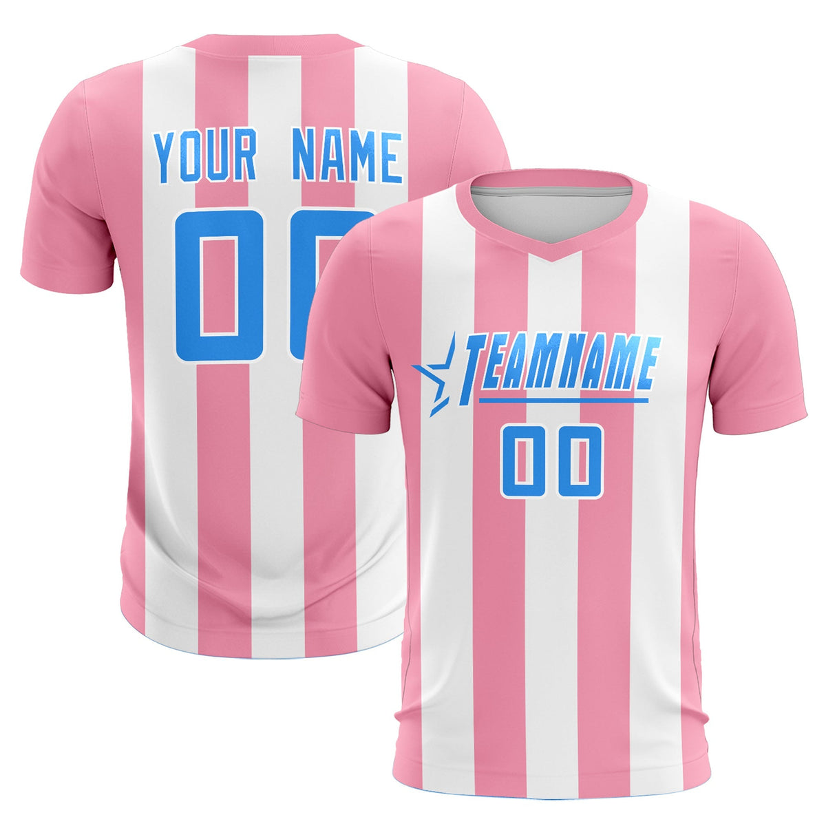 Custom White Light Pink Vertical Stripes Casual Outdoor Soccer Sets Jersey