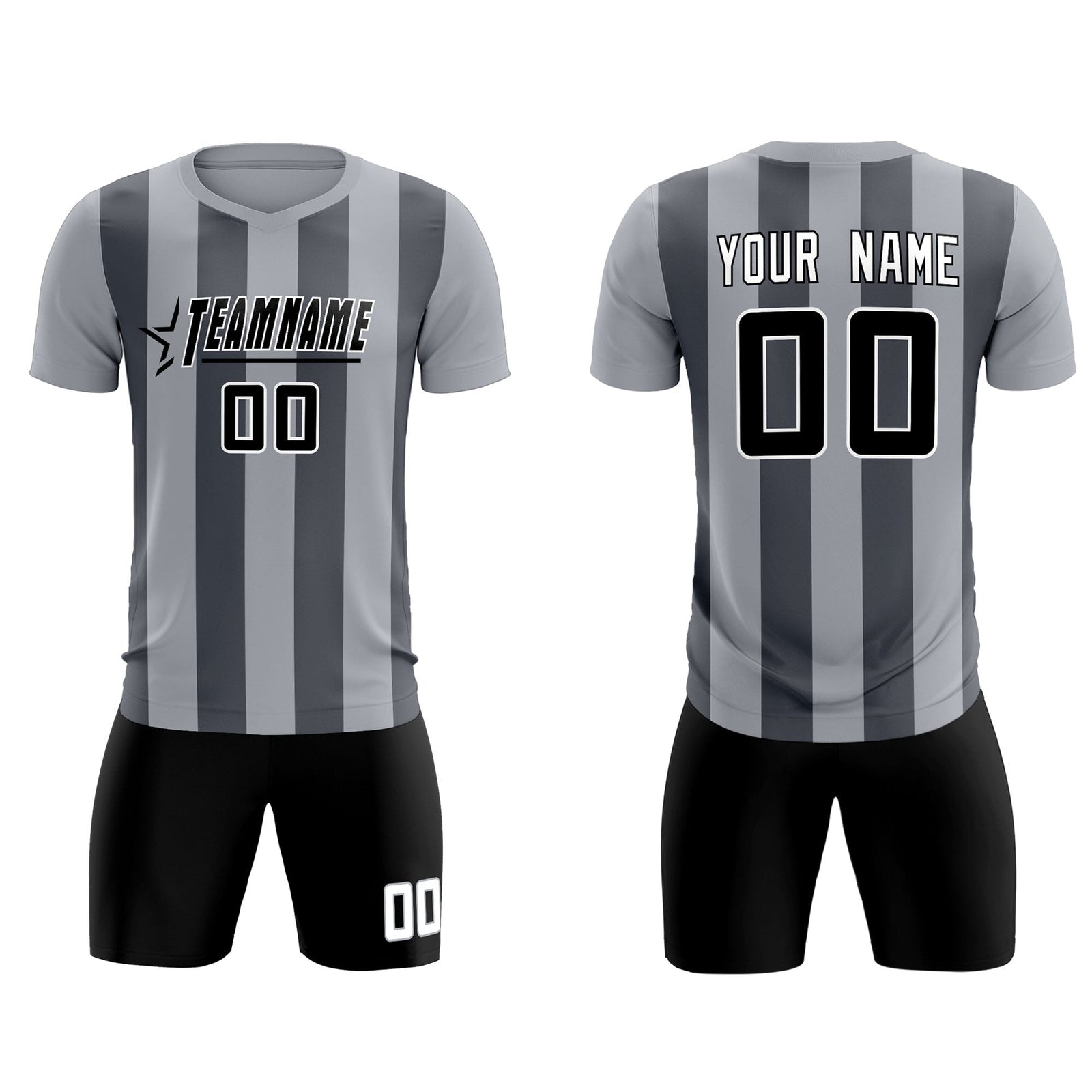 Custom Gray Dark Gray Vertical Stripes Casual Outdoor Soccer Sets Jersey