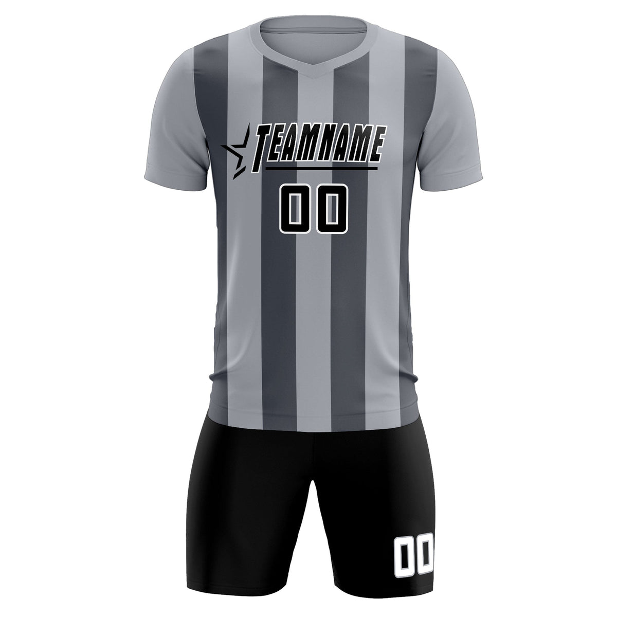 Custom Gray Dark Gray Vertical Stripes Casual Outdoor Soccer Sets Jersey