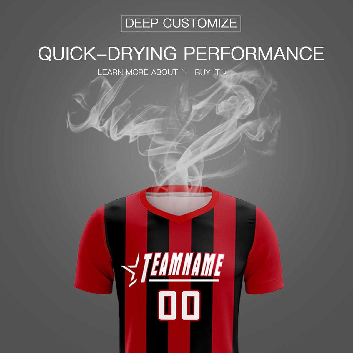 Custom Red Black Vertical Stripes Casual Outdoor Soccer Sets Jersey