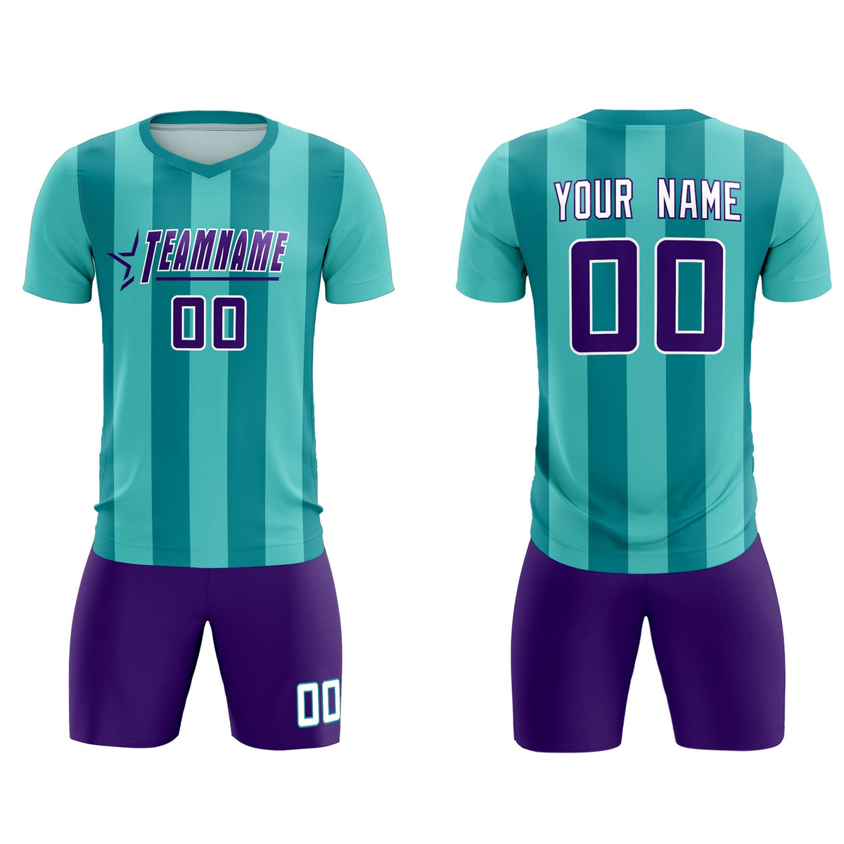 Custom Bright Green Aqua Vertical Stripes Casual Outdoor Soccer Sets Jersey