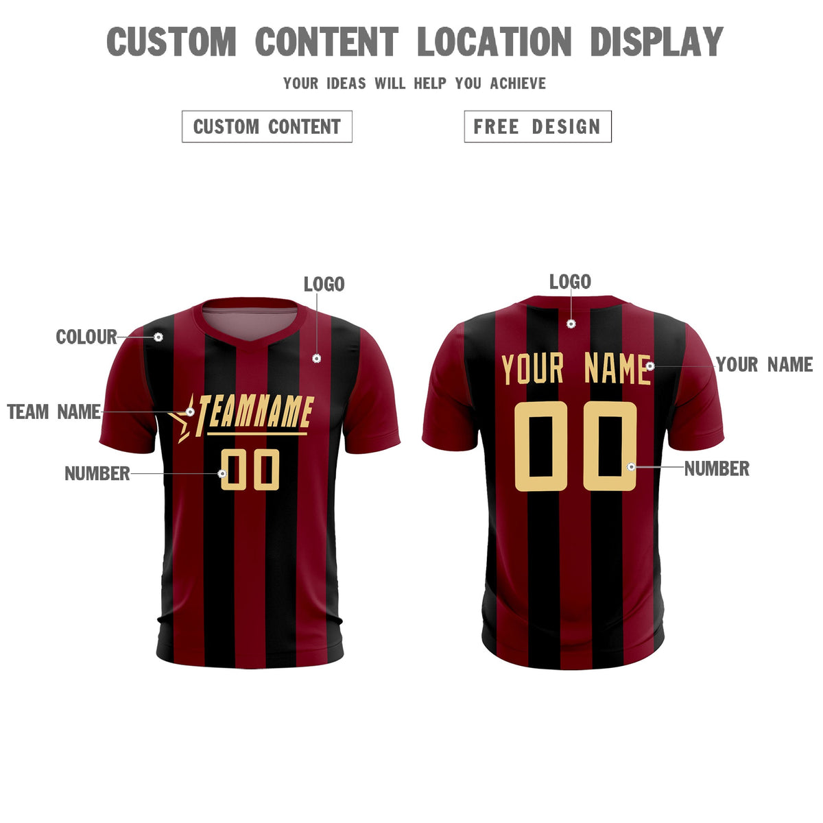 Custom Crimson Black Vertical Stripes Casual Outdoor Soccer Sets Jersey