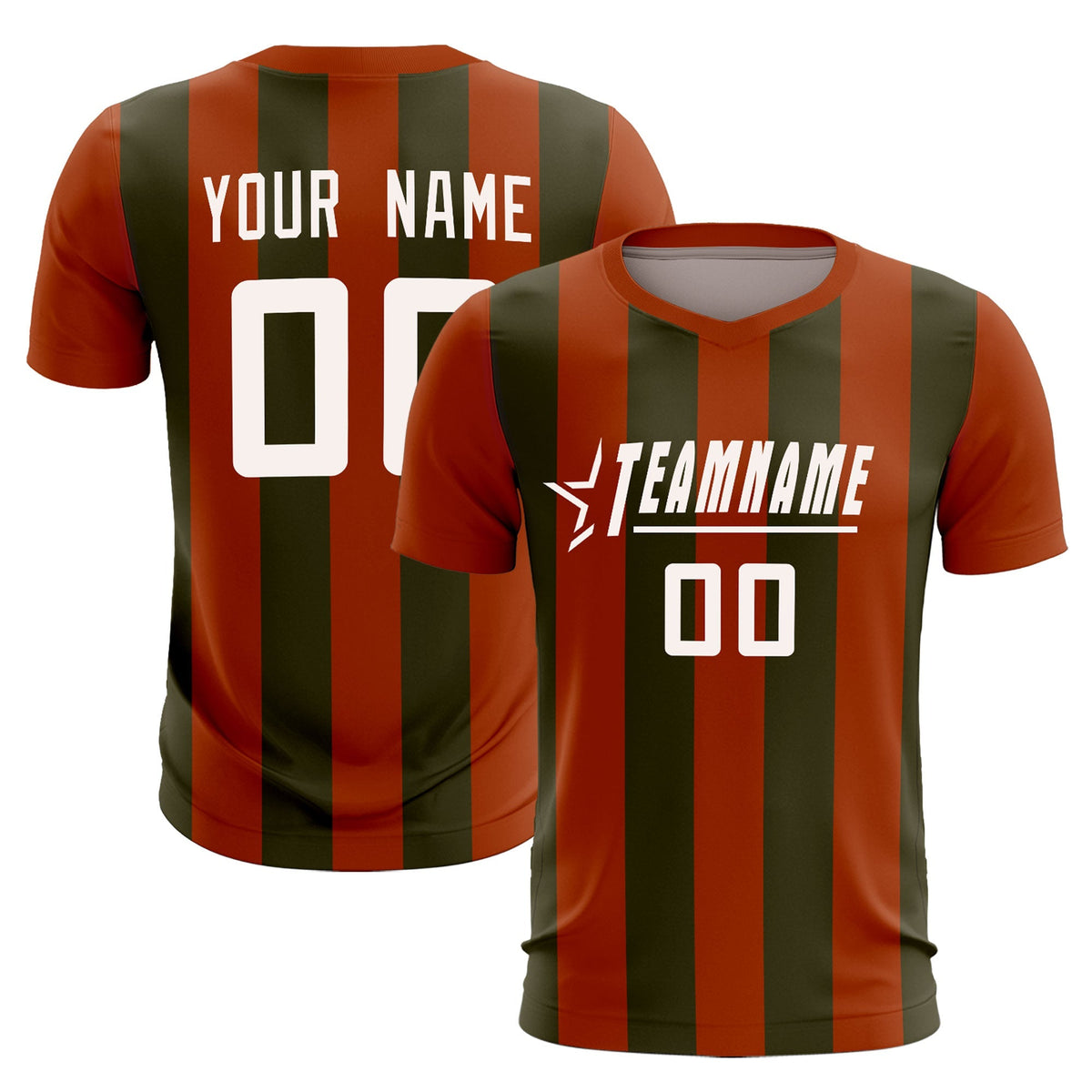 Custom Texas Orange Olive Vertical Stripes Casual Outdoor Soccer Sets Jersey