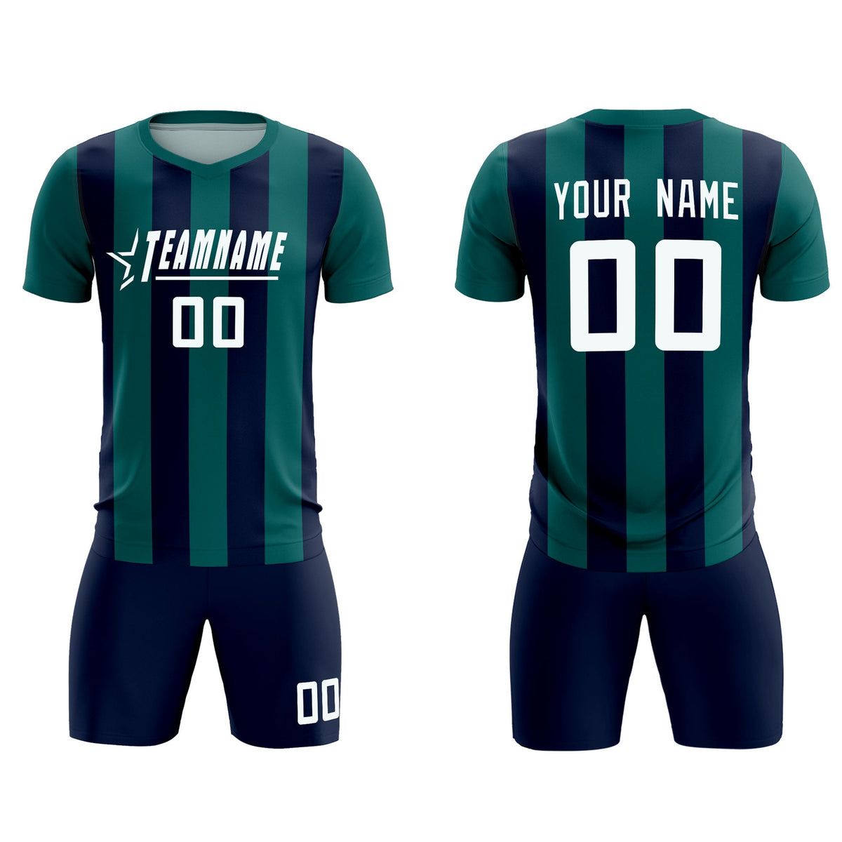 Custom Aqua Navy Vertical Stripes Casual Outdoor Soccer Sets Jersey