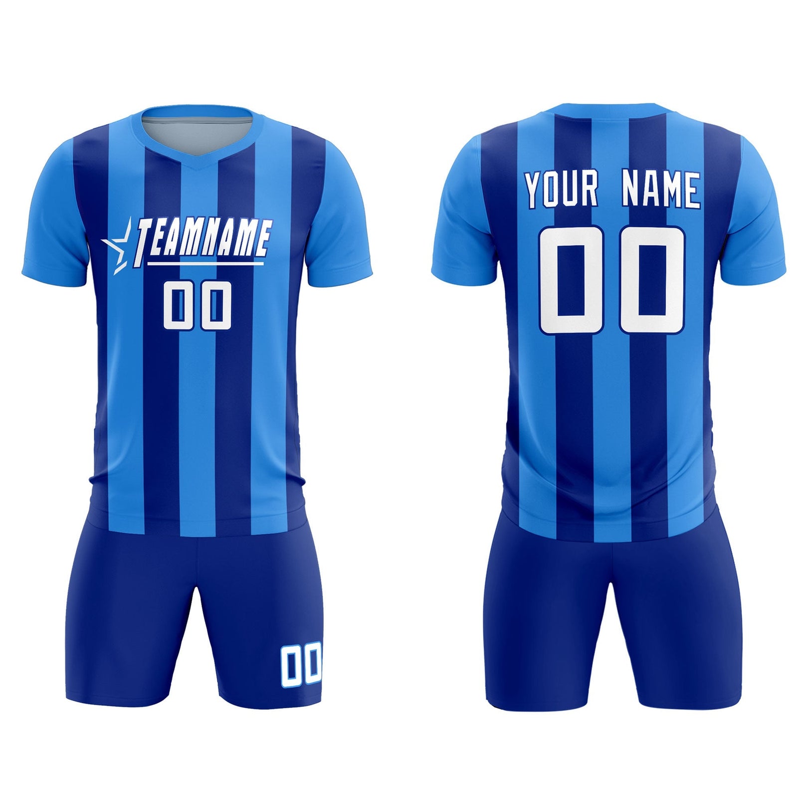 Custom Powder Blue Royal Vertical Stripes Casual Outdoor Soccer Sets Jersey