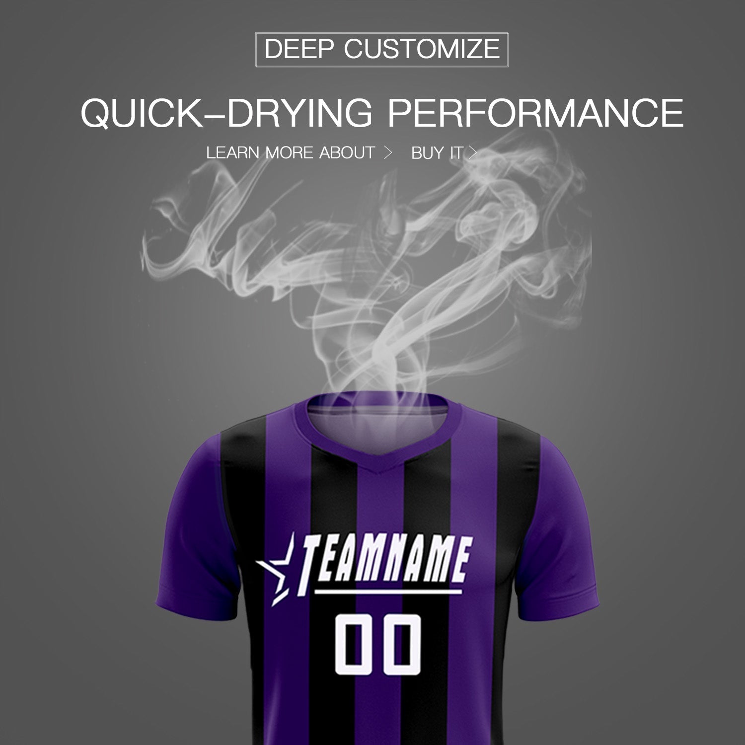 Custom Purple Black Vertical Stripes Casual Outdoor Soccer Sets Jersey