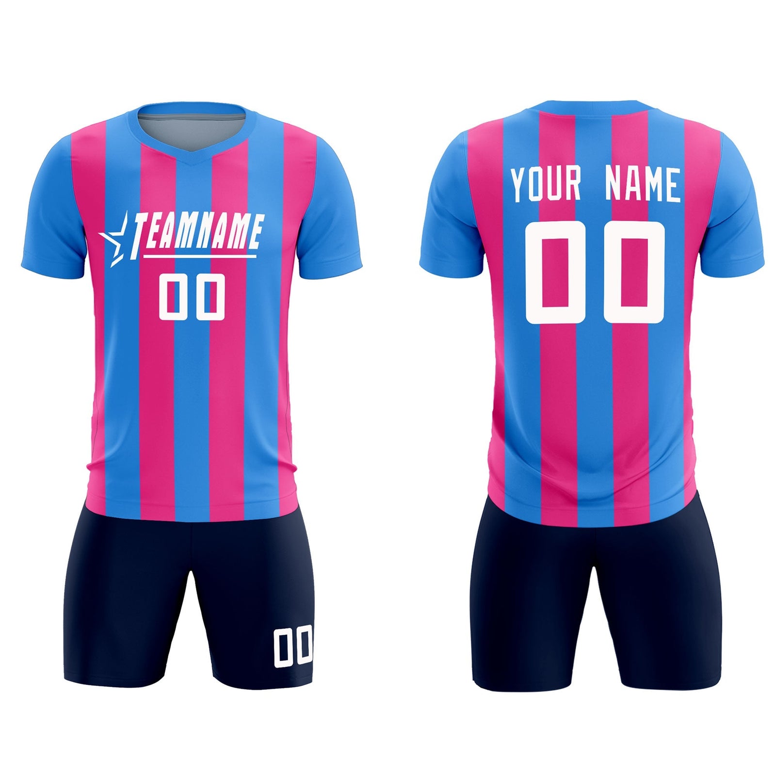 Custom Powder Blue Pink Vertical Stripes Casual Outdoor Soccer Sets Jersey