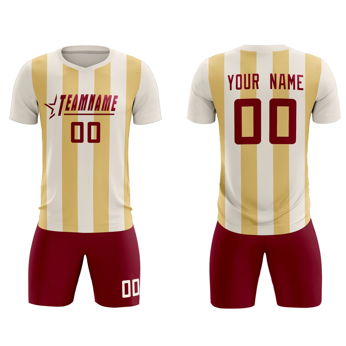 Custom Cream Khaki Vertical Stripes Casual Outdoor Soccer Sets Jersey