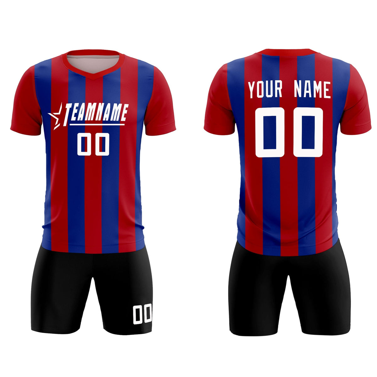 Custom Red Royal Vertical Stripes Casual Outdoor Soccer Sets Jersey