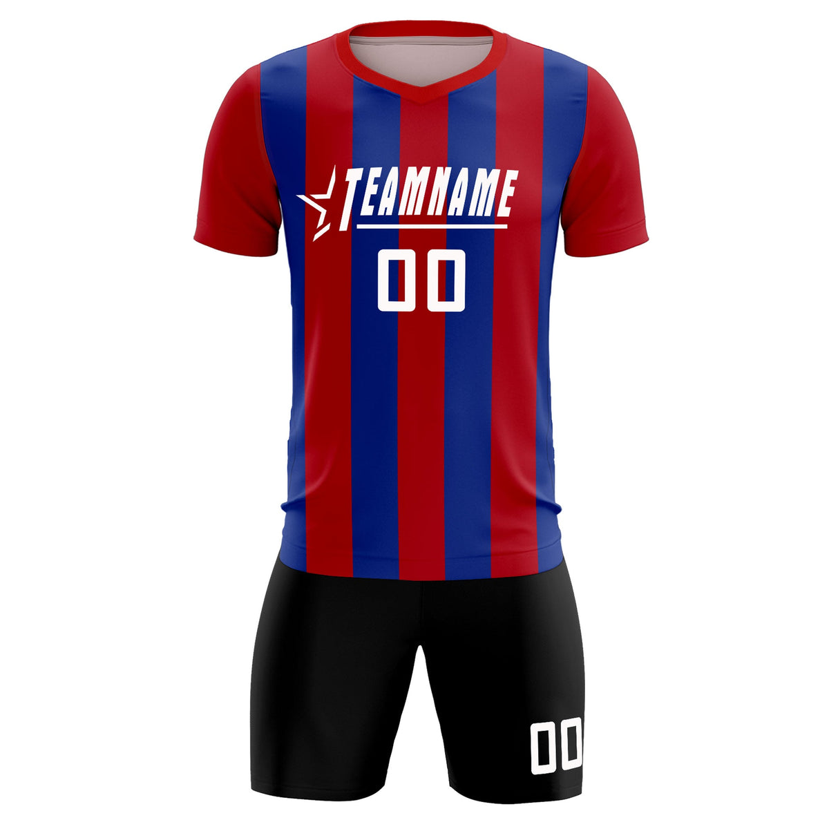 Custom Red Royal Vertical Stripes Casual Outdoor Soccer Sets Jersey