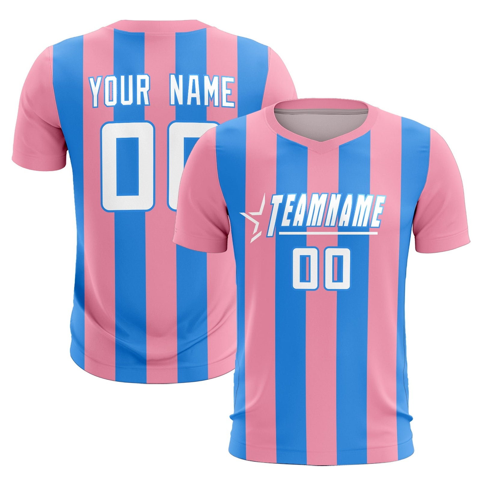 Custom Light Pink Powder Blue Vertical Stripes Casual Outdoor Soccer Sets Jersey