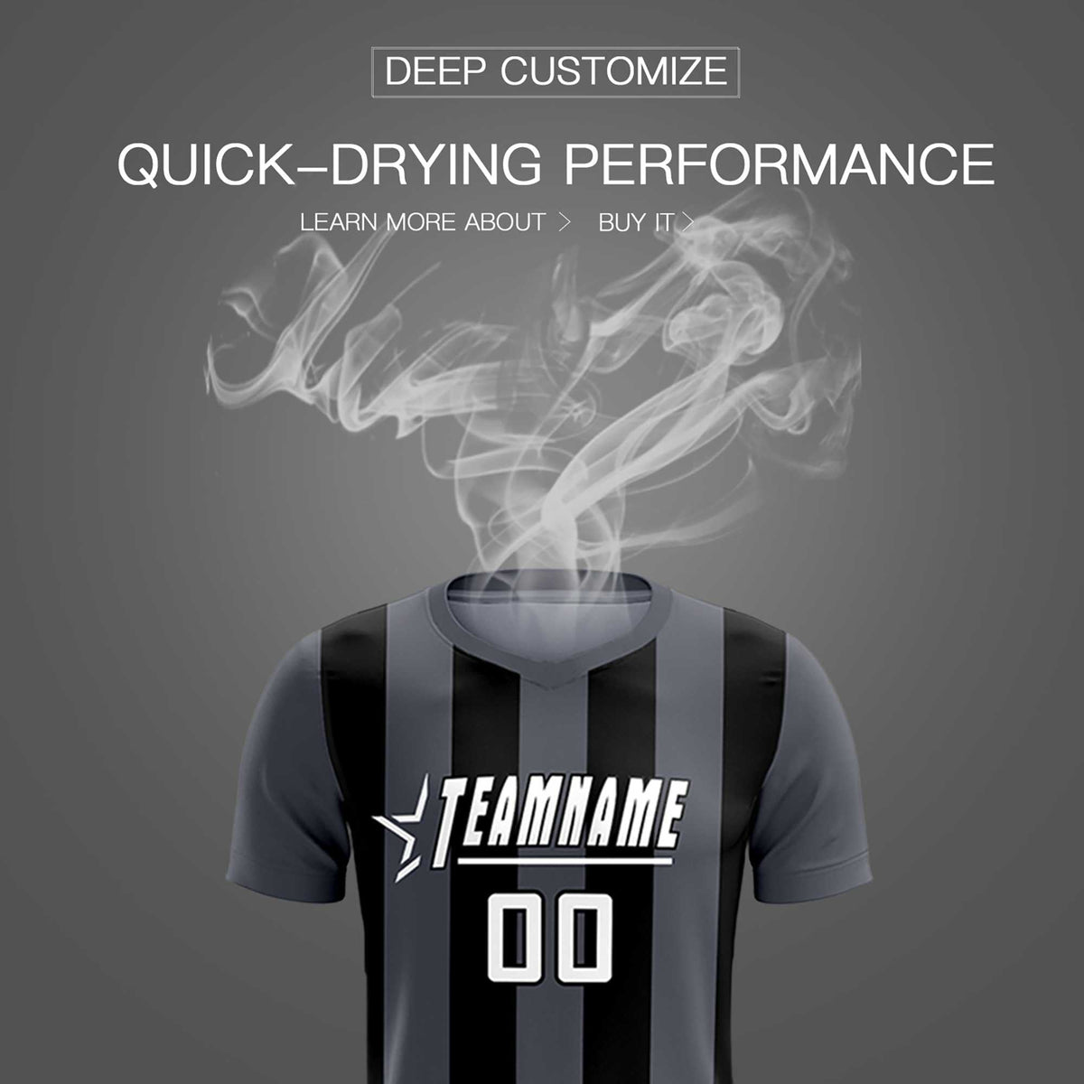 Custom Dark Gray Black Vertical Stripes Casual Outdoor Soccer Sets Jersey