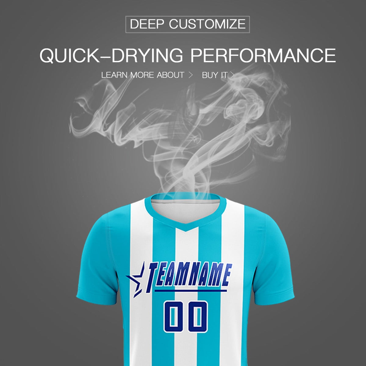 Custom White Sky Blue Vertical Stripes Casual Outdoor Soccer Sets Jersey