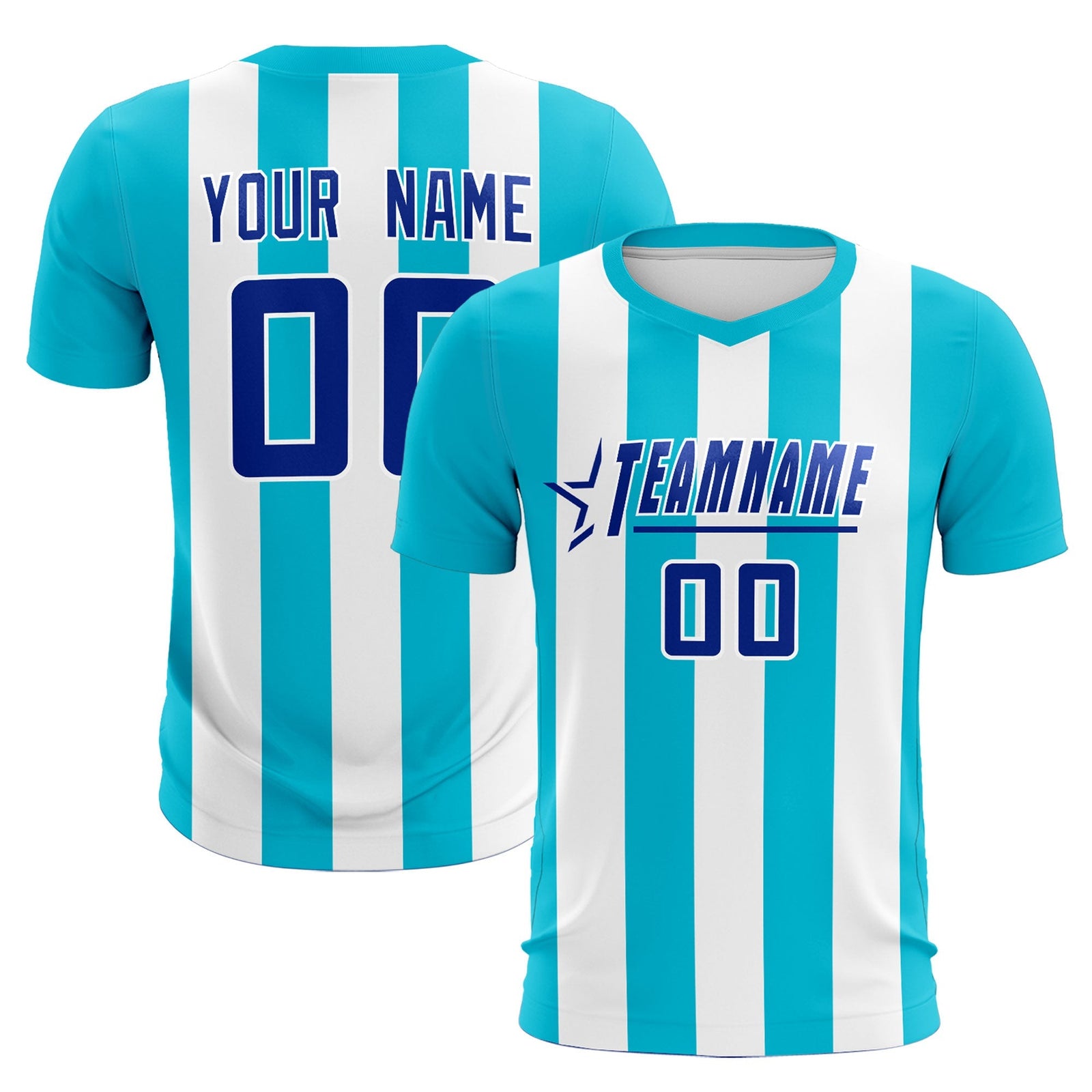 Custom White Sky Blue Vertical Stripes Casual Outdoor Soccer Sets Jersey