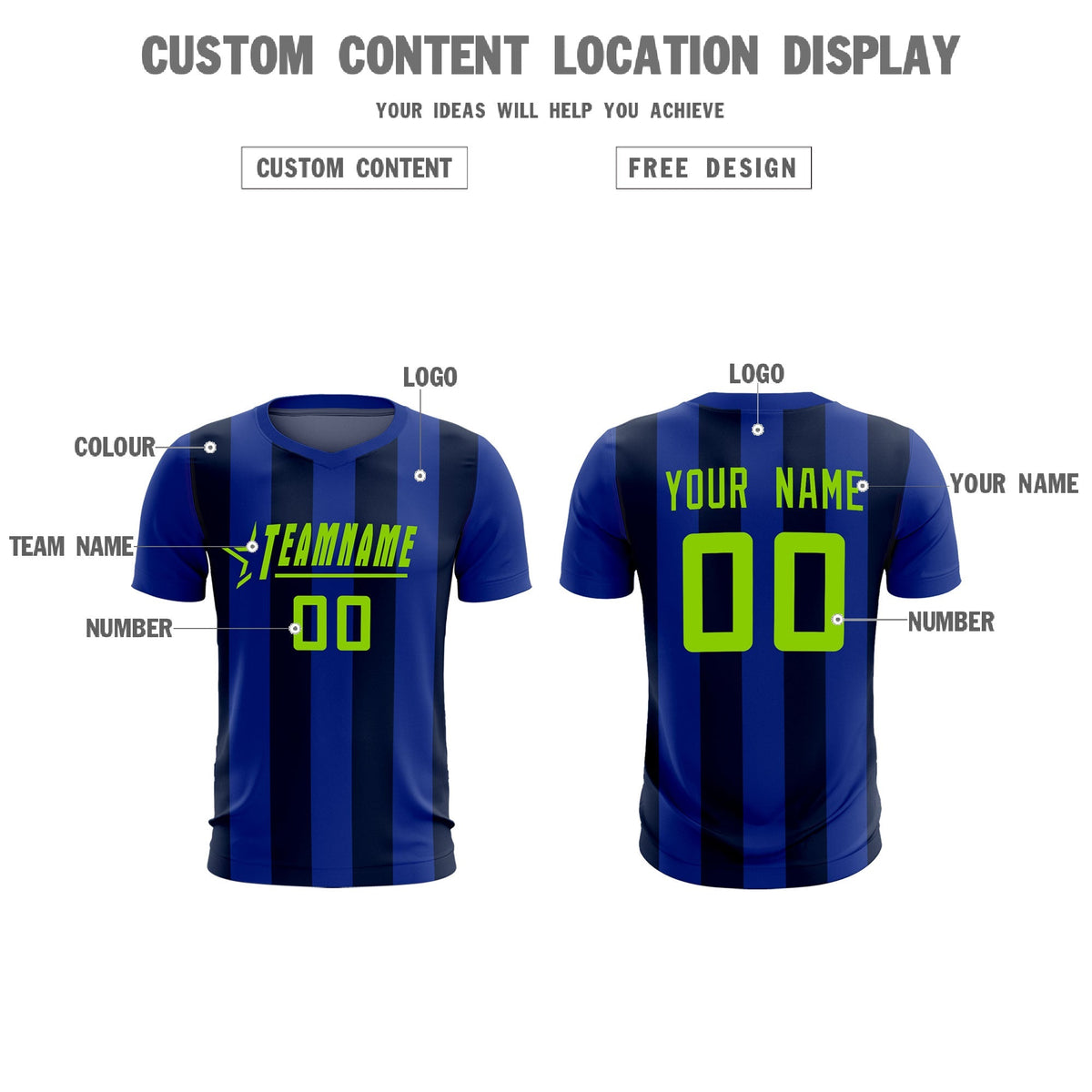 Custom Royal Navy Vertical Stripes Casual Outdoor Soccer Sets Jersey
