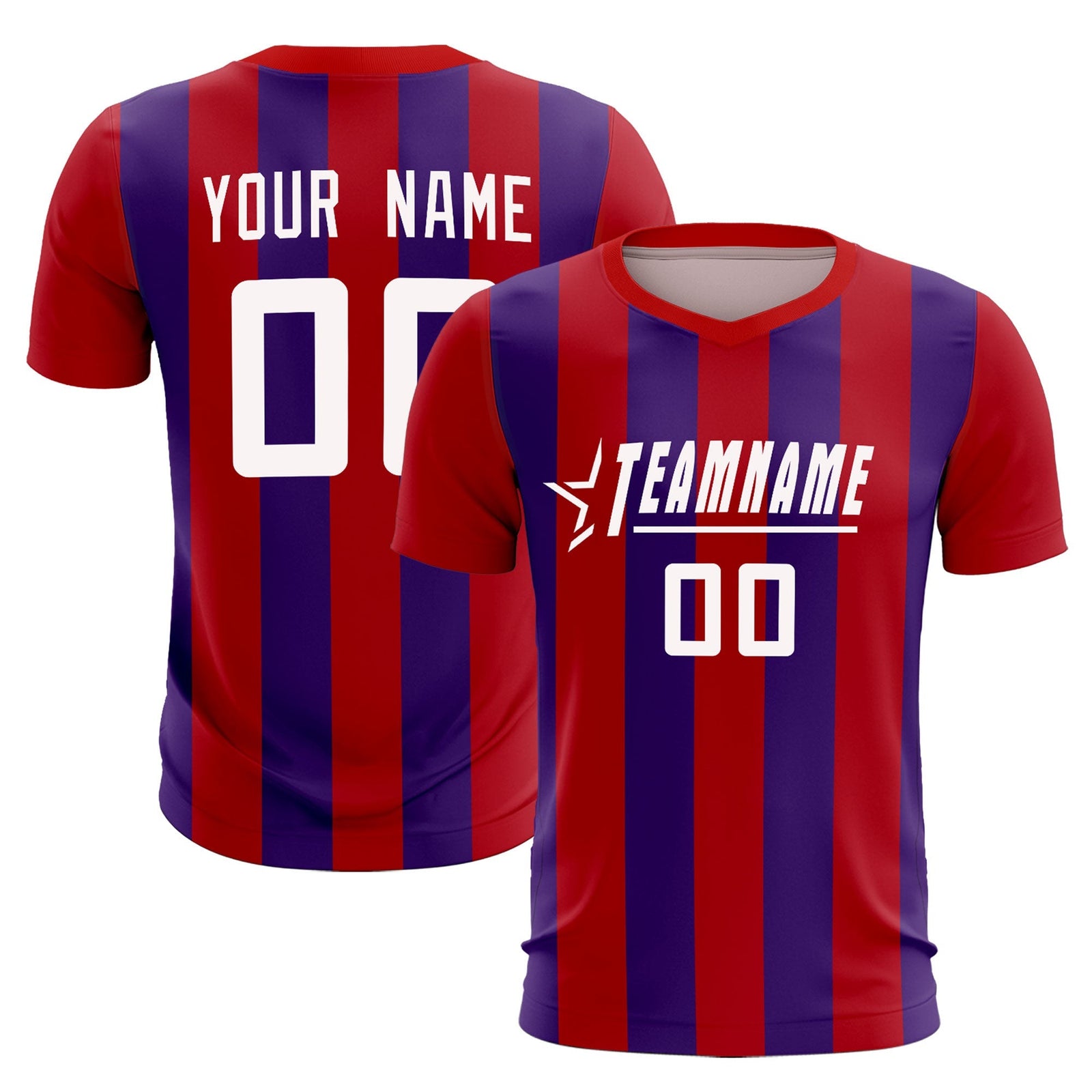 Custom Red Purple Vertical Stripes Casual Outdoor Soccer Sets Jersey