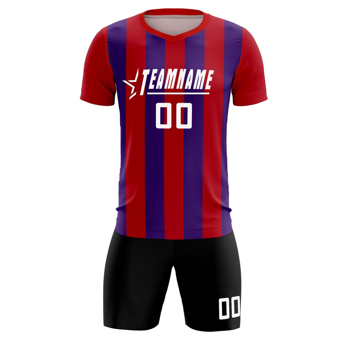 Custom Red Purple Vertical Stripes Casual Outdoor Soccer Sets Jersey
