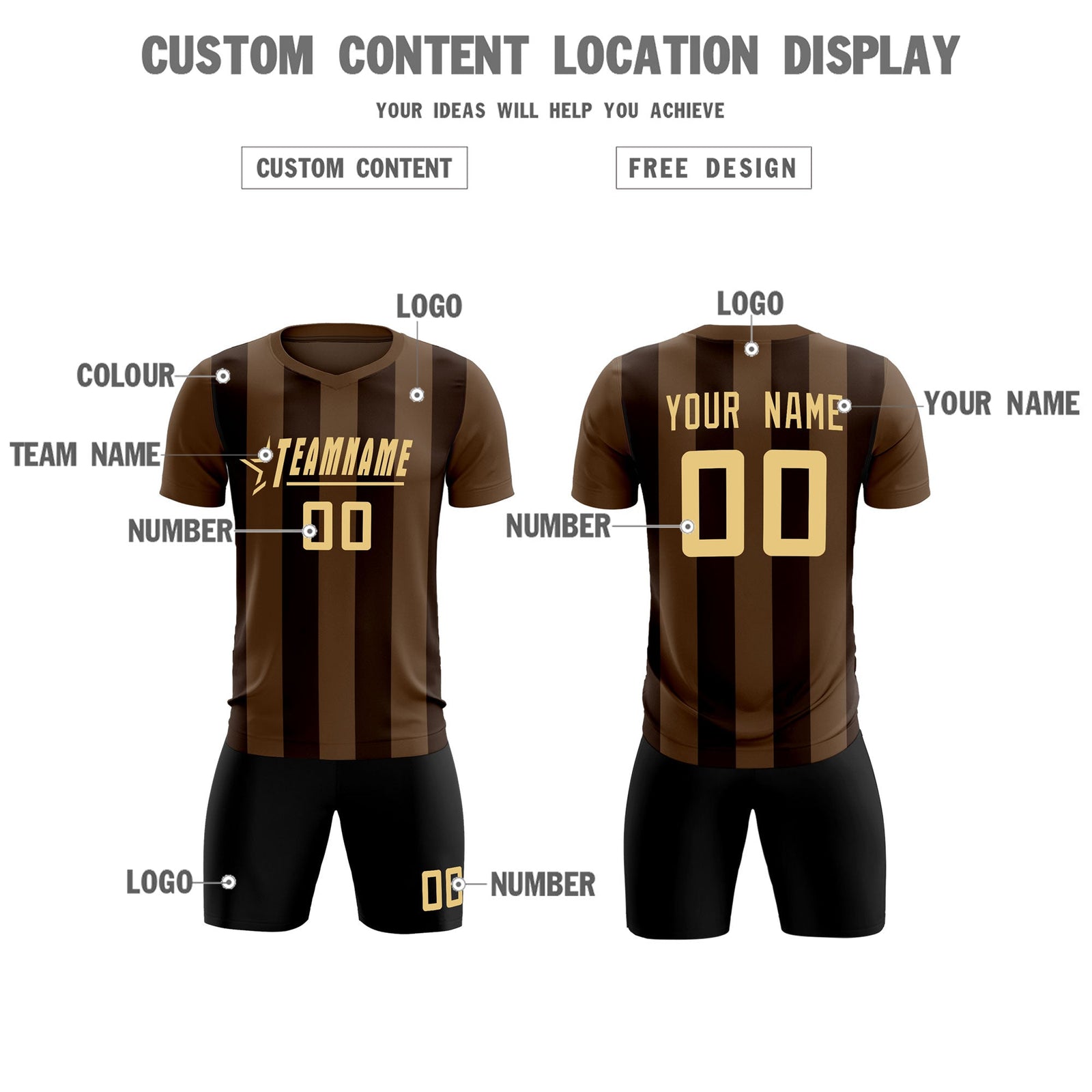 Custom Light Brown Brown Vertical Stripes Casual Outdoor Soccer Sets Jersey