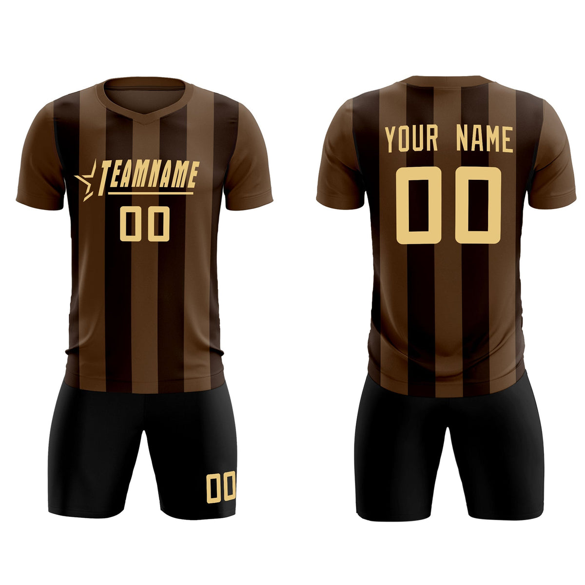 Custom Light Brown Brown Vertical Stripes Casual Outdoor Soccer Sets Jersey