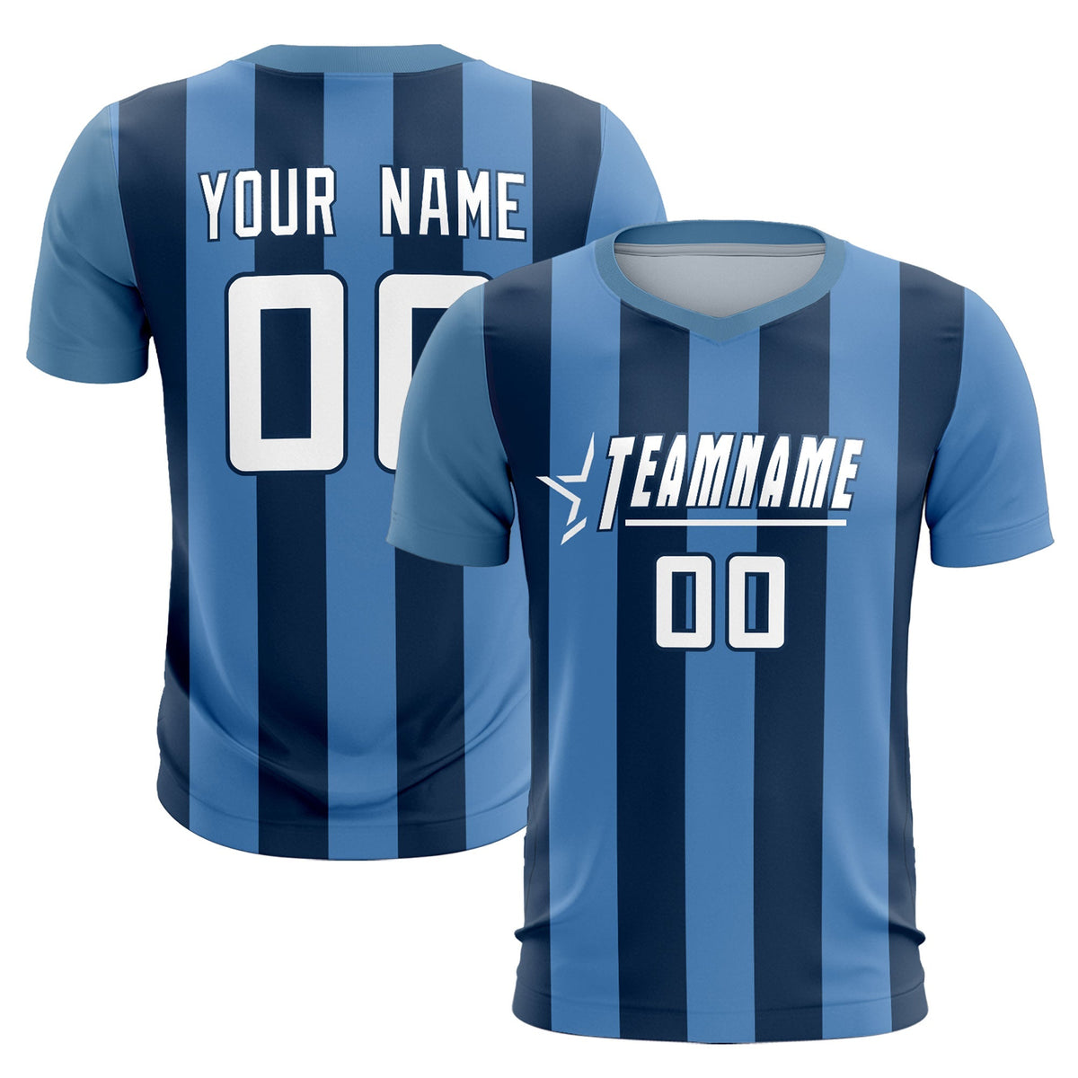 Custom Light Blue Midnight Blue Vertical Stripes Casual Outdoor Soccer Sets Jersey