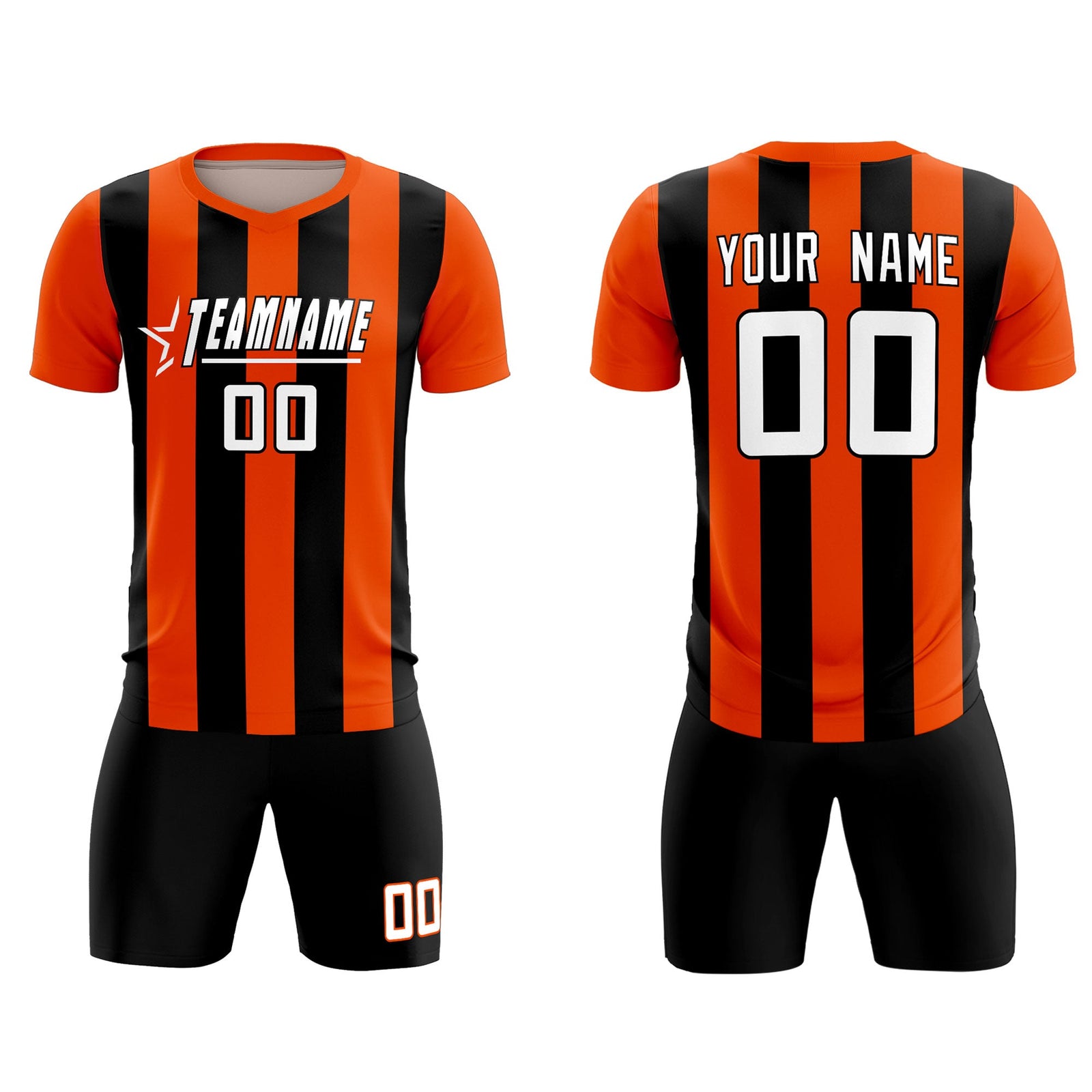 Custom Orange Black Vertical Stripes Casual Outdoor Soccer Sets Jersey