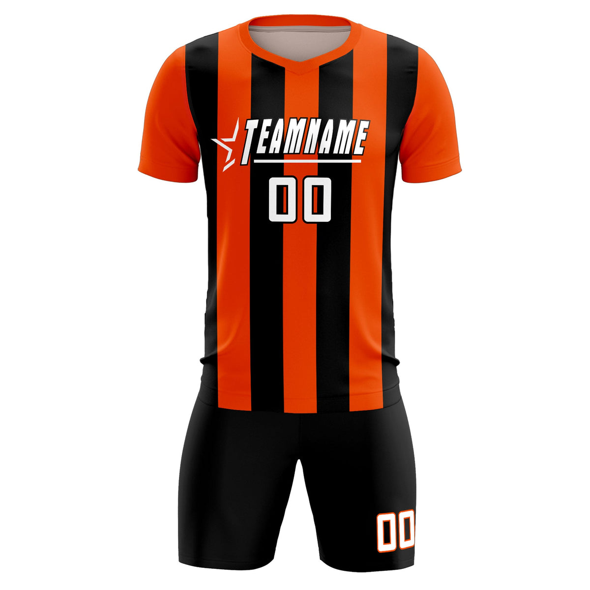 Custom Orange Black Vertical Stripes Casual Outdoor Soccer Sets Jersey