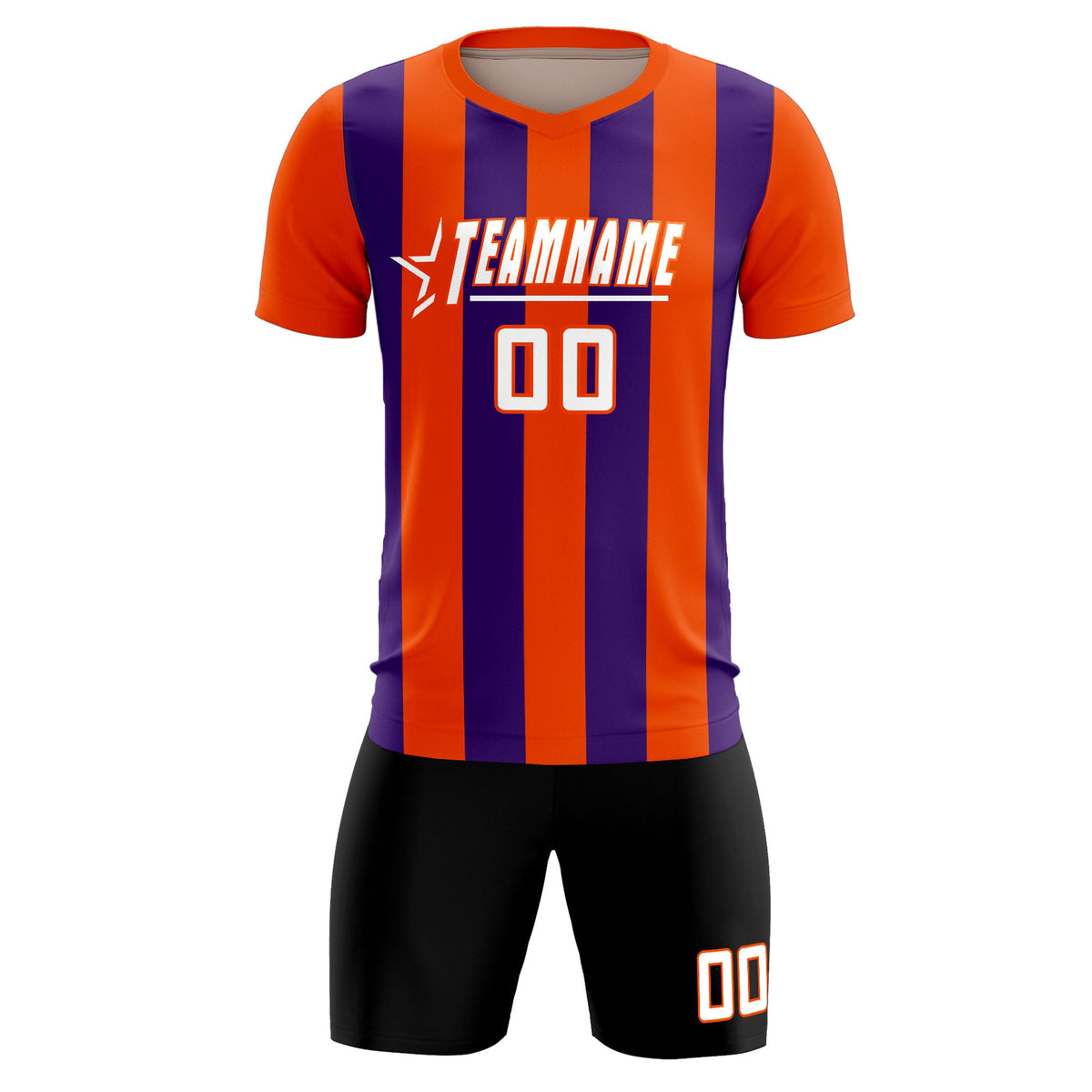 Custom Orange Purple Vertical Stripes Casual Outdoor Soccer Sets Jersey