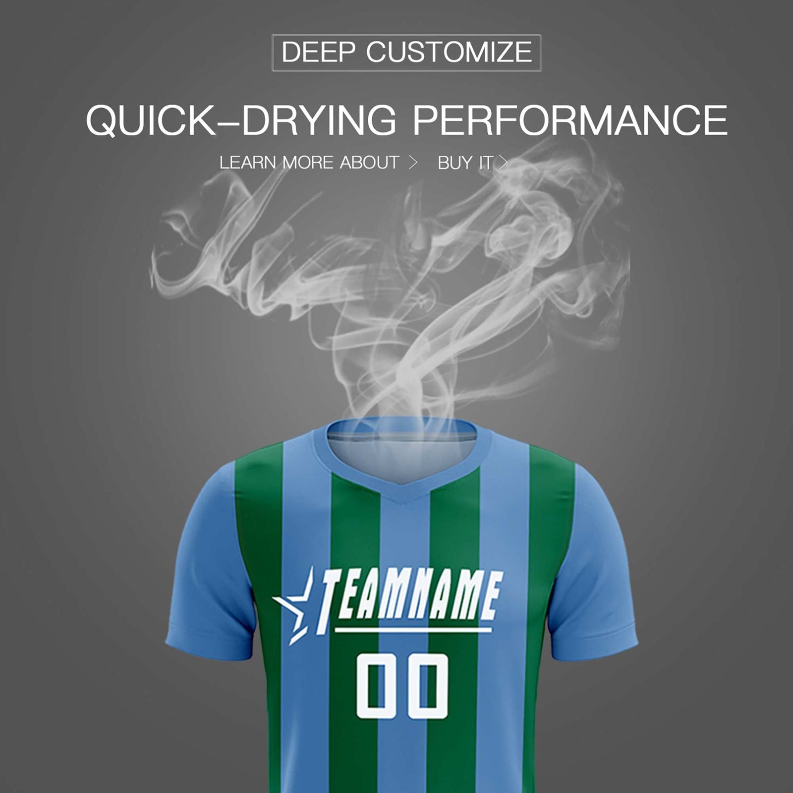 Custom Light Blue Kelly Green Vertical Stripes Casual Outdoor Soccer Sets Jersey