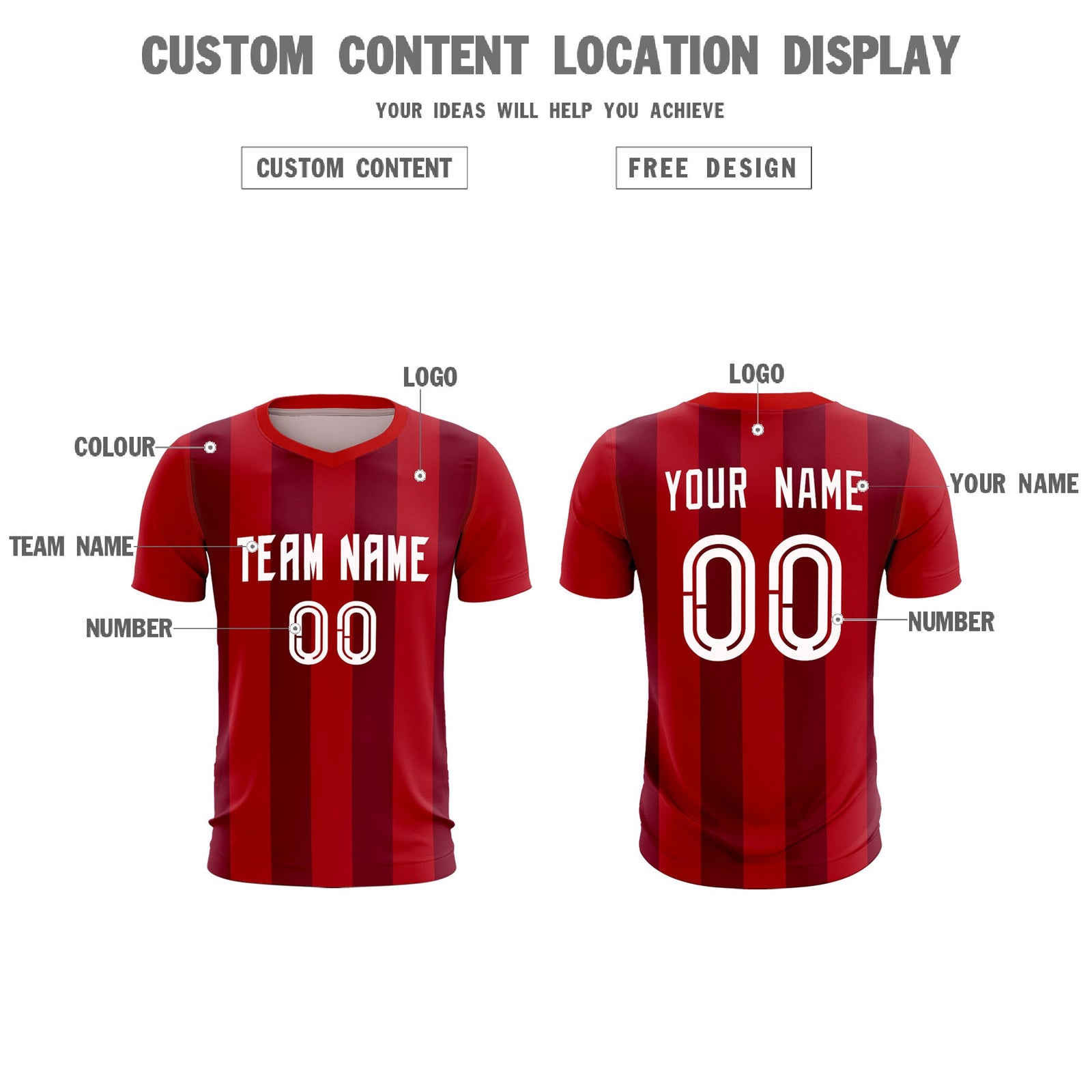 Custom Red Crimson Vertical Stripes Casual Outdoor Soccer Sets Jersey
