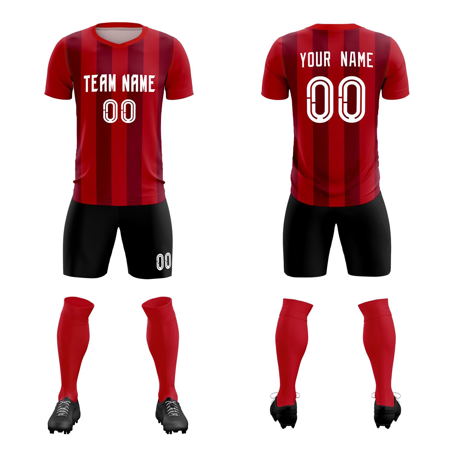 Custom Red Crimson Vertical Stripes Casual Outdoor Soccer Sets Jersey