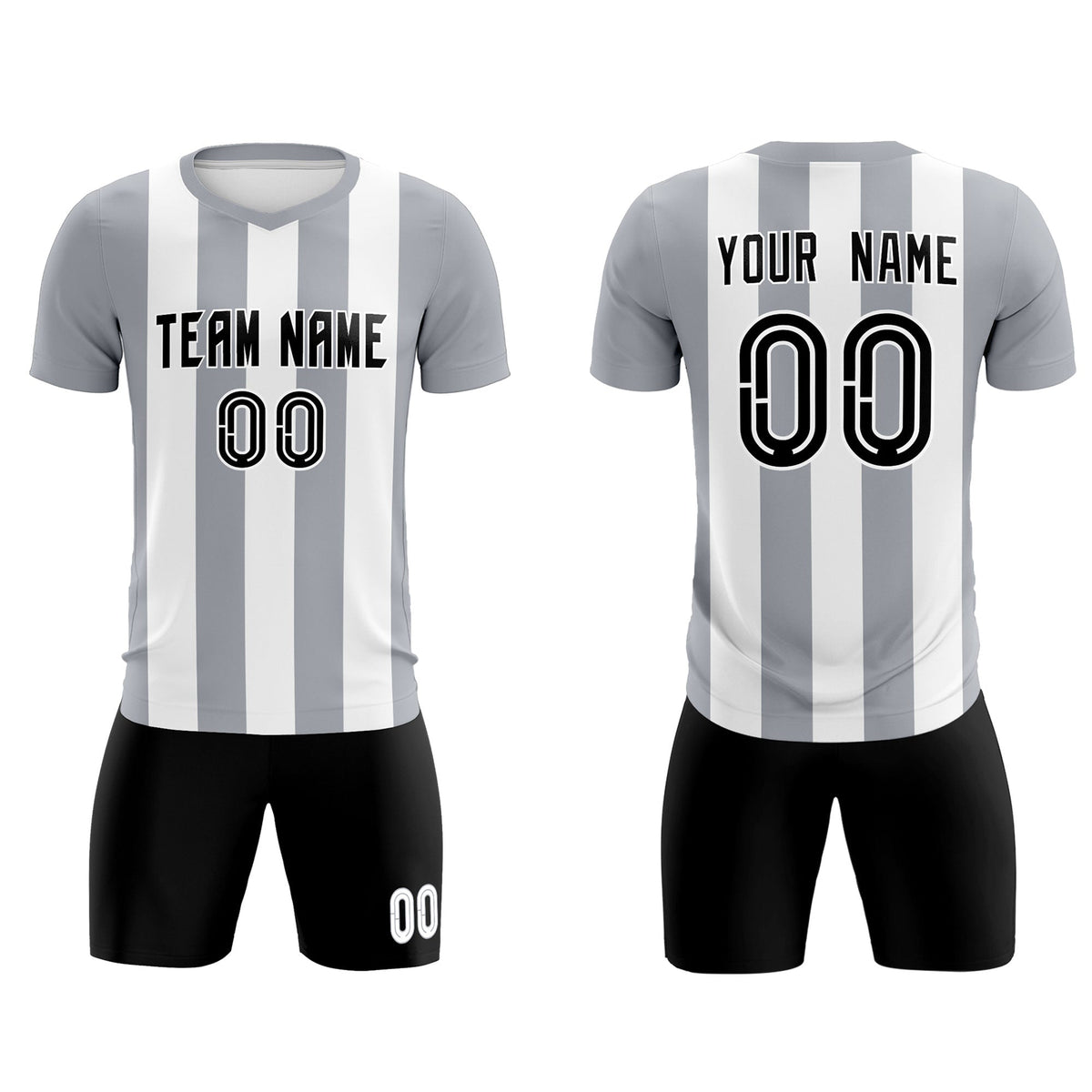 Custom White Gray Vertical Stripes Casual Outdoor Soccer Sets Jersey