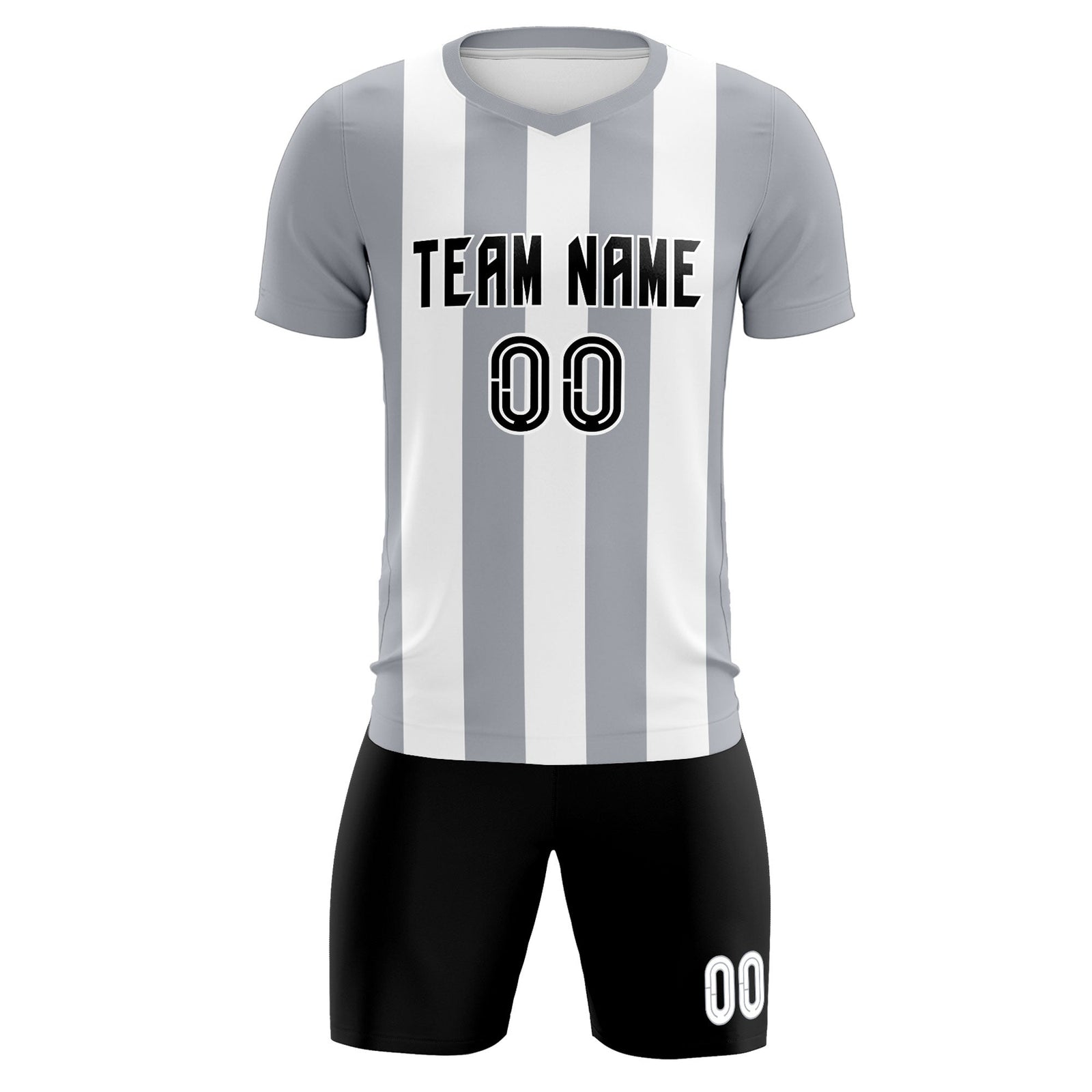 Custom White Gray Vertical Stripes Casual Outdoor Soccer Sets Jersey