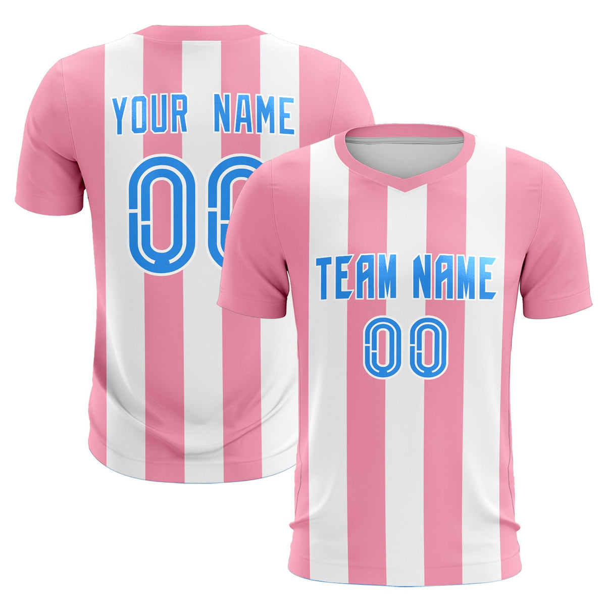 Custom White Light Pink Vertical Stripes Casual Outdoor Soccer Sets Jersey