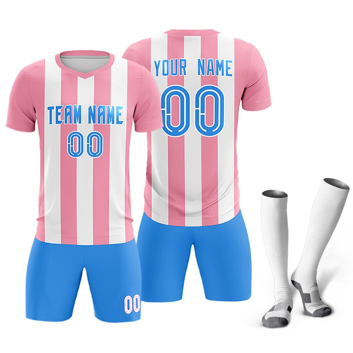 Custom White Light Pink Vertical Stripes Casual Outdoor Soccer Sets Jersey