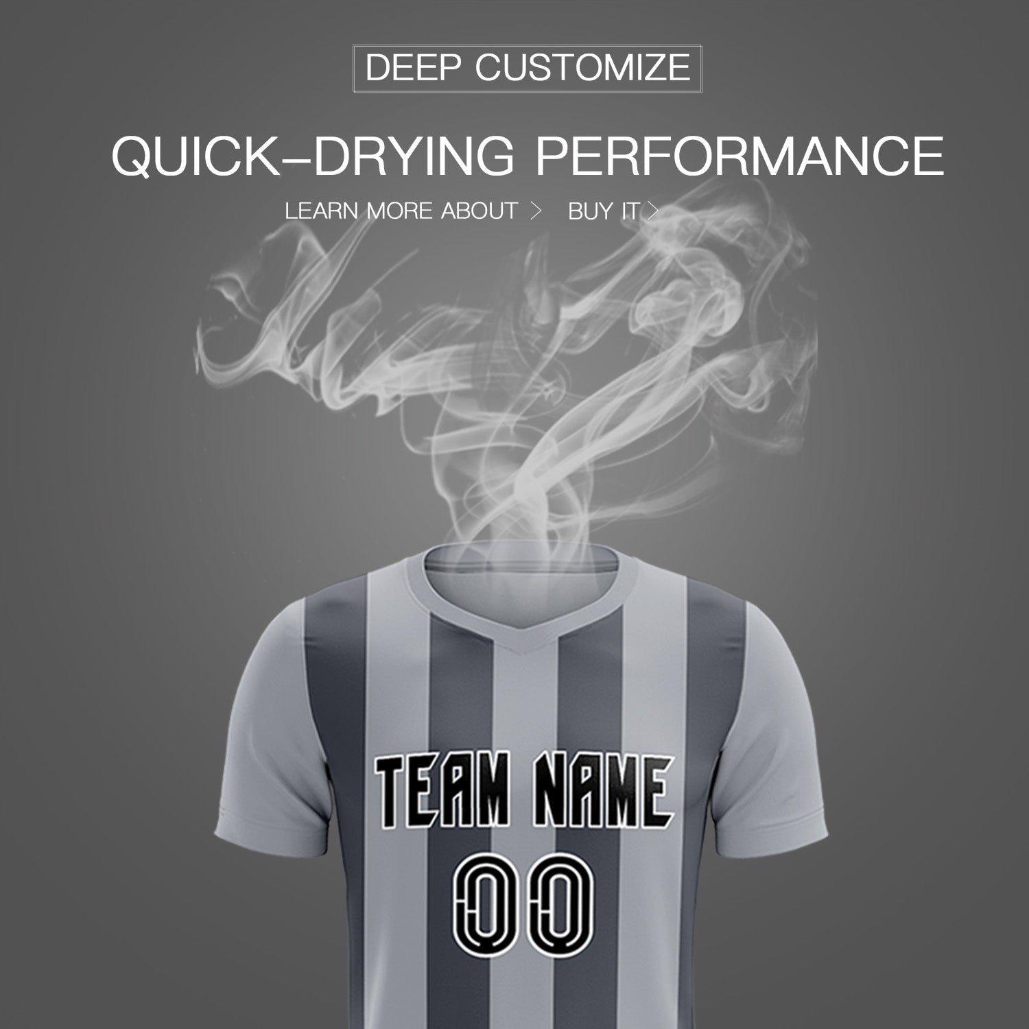 Custom Gray Dark Gray Vertical Stripes Casual Outdoor Soccer Sets Jersey