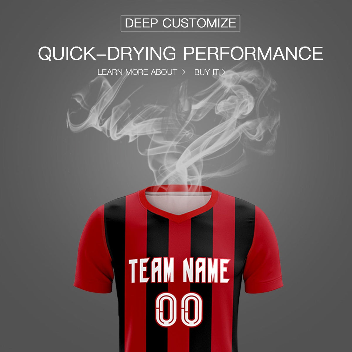Custom Red Black Vertical Stripes Casual Outdoor Soccer Sets Jersey