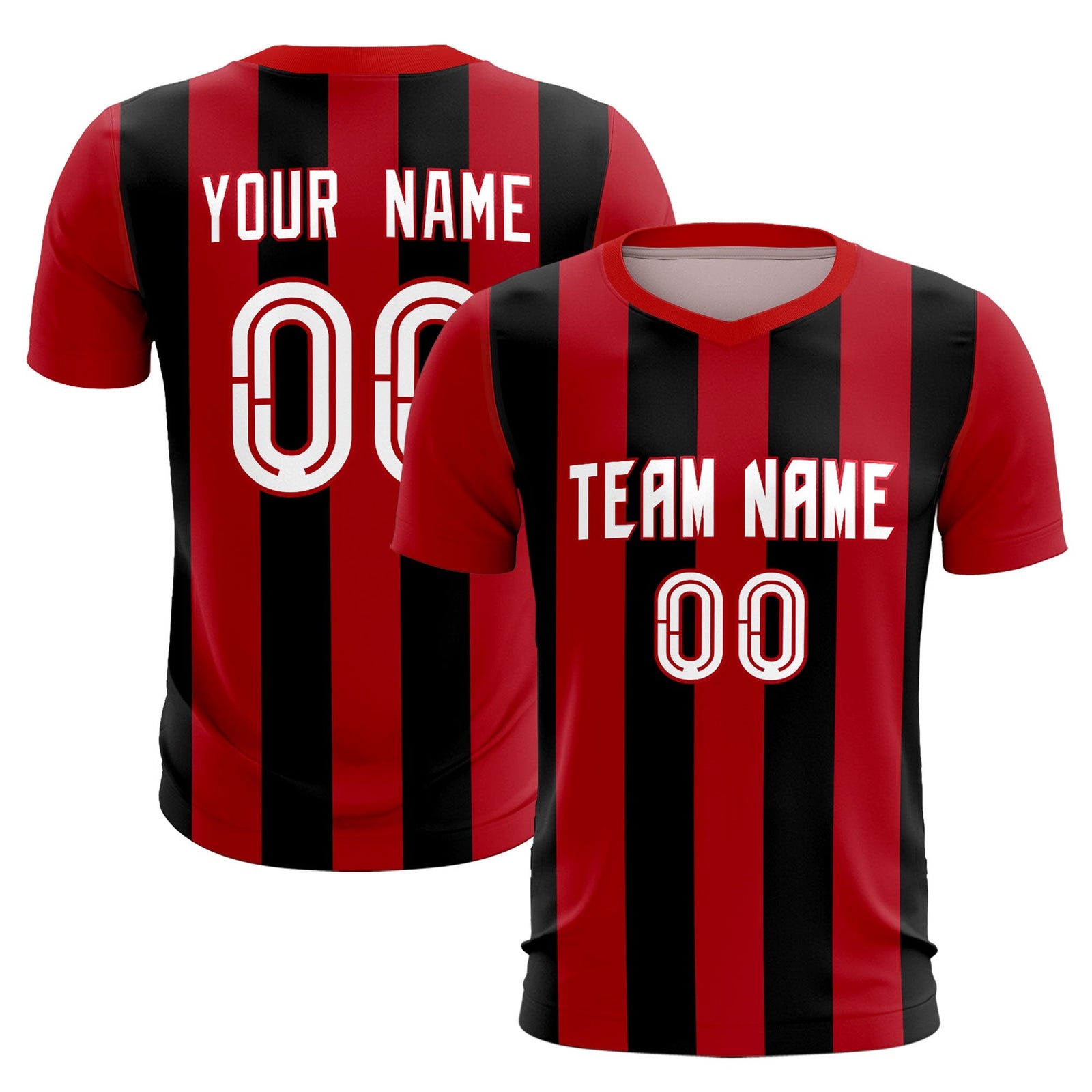 Custom Red Black Vertical Stripes Casual Outdoor Soccer Sets Jersey
