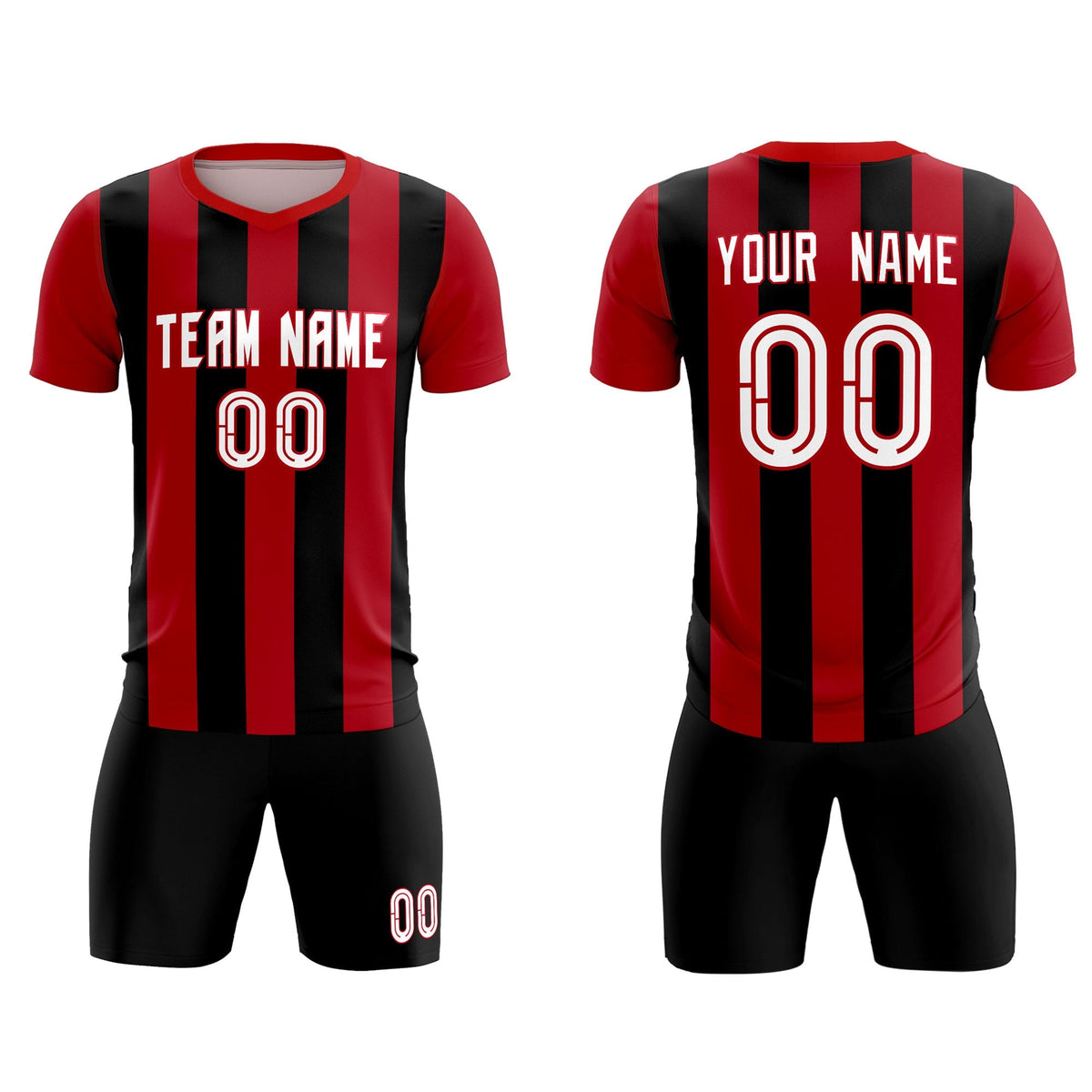 Custom Red Black Vertical Stripes Casual Outdoor Soccer Sets Jersey