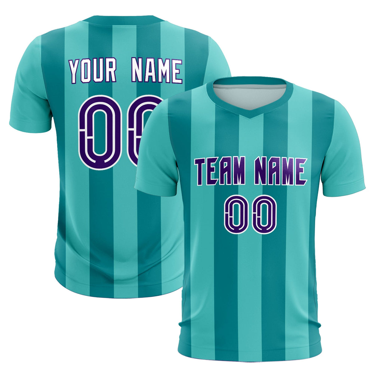 Custom Bright Green Aqua Vertical Stripes Casual Outdoor Soccer Sets Jersey