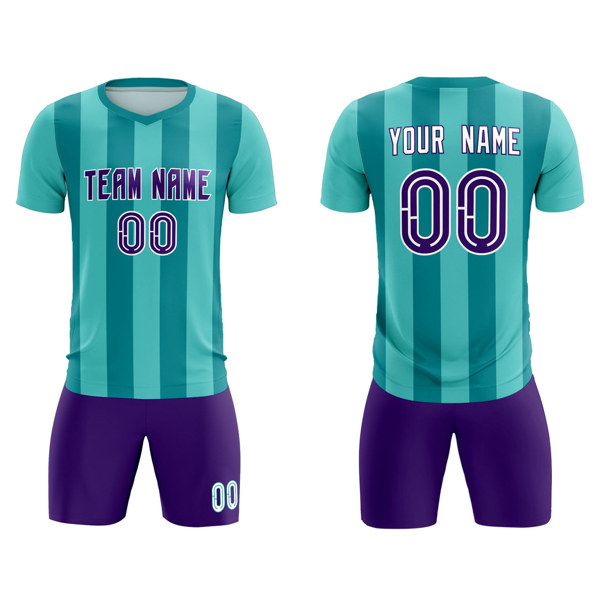 Custom Bright Green Aqua Vertical Stripes Casual Outdoor Soccer Sets Jersey